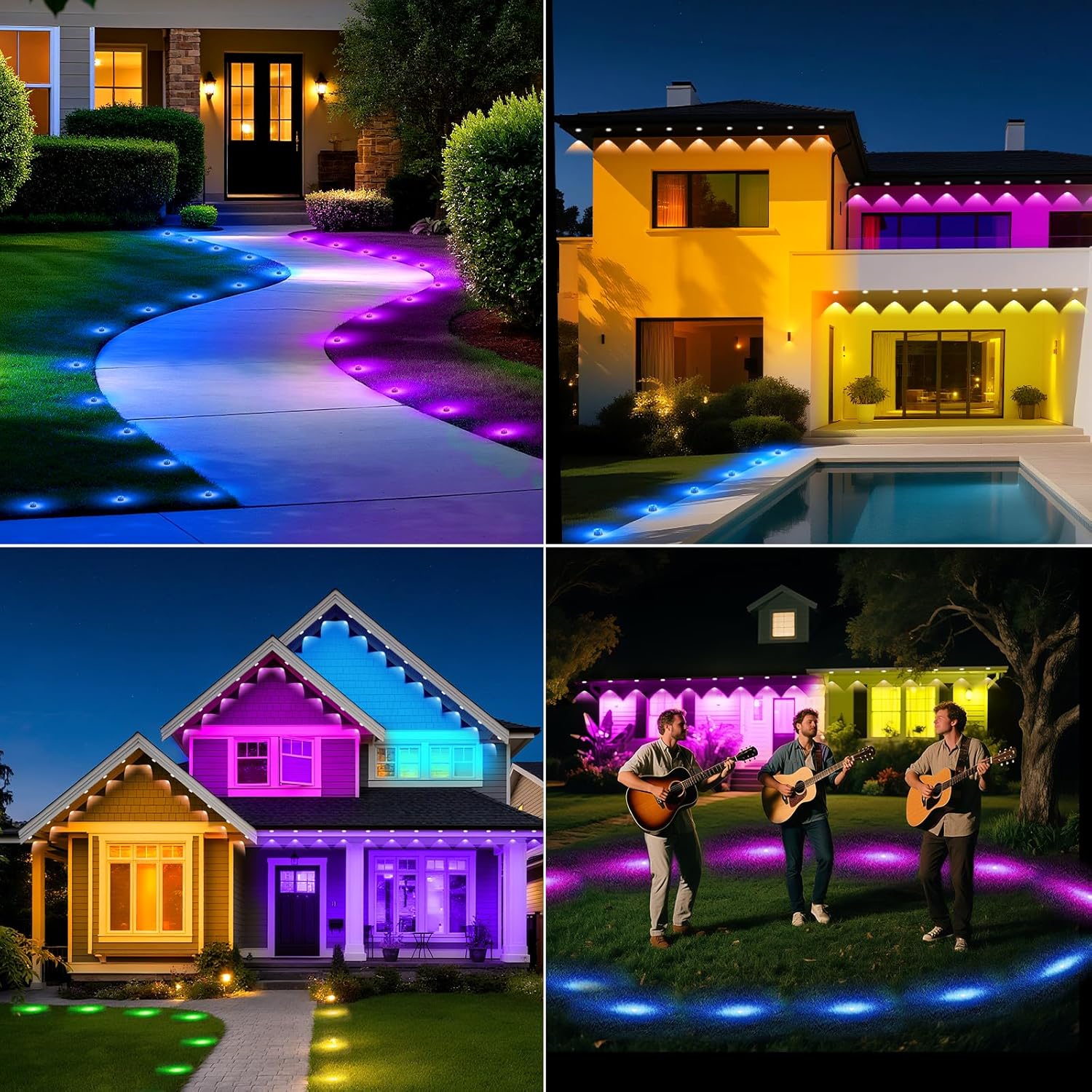 Permanent Outdoor Lights for House,50 FT Outdoor Ground Lights with RGB Color Changing, Bluetooth Music Sync, IP67 Waterproof, Timer, 44 Key Remote & App Control for Eaves and Landscape Lighting - Image 6