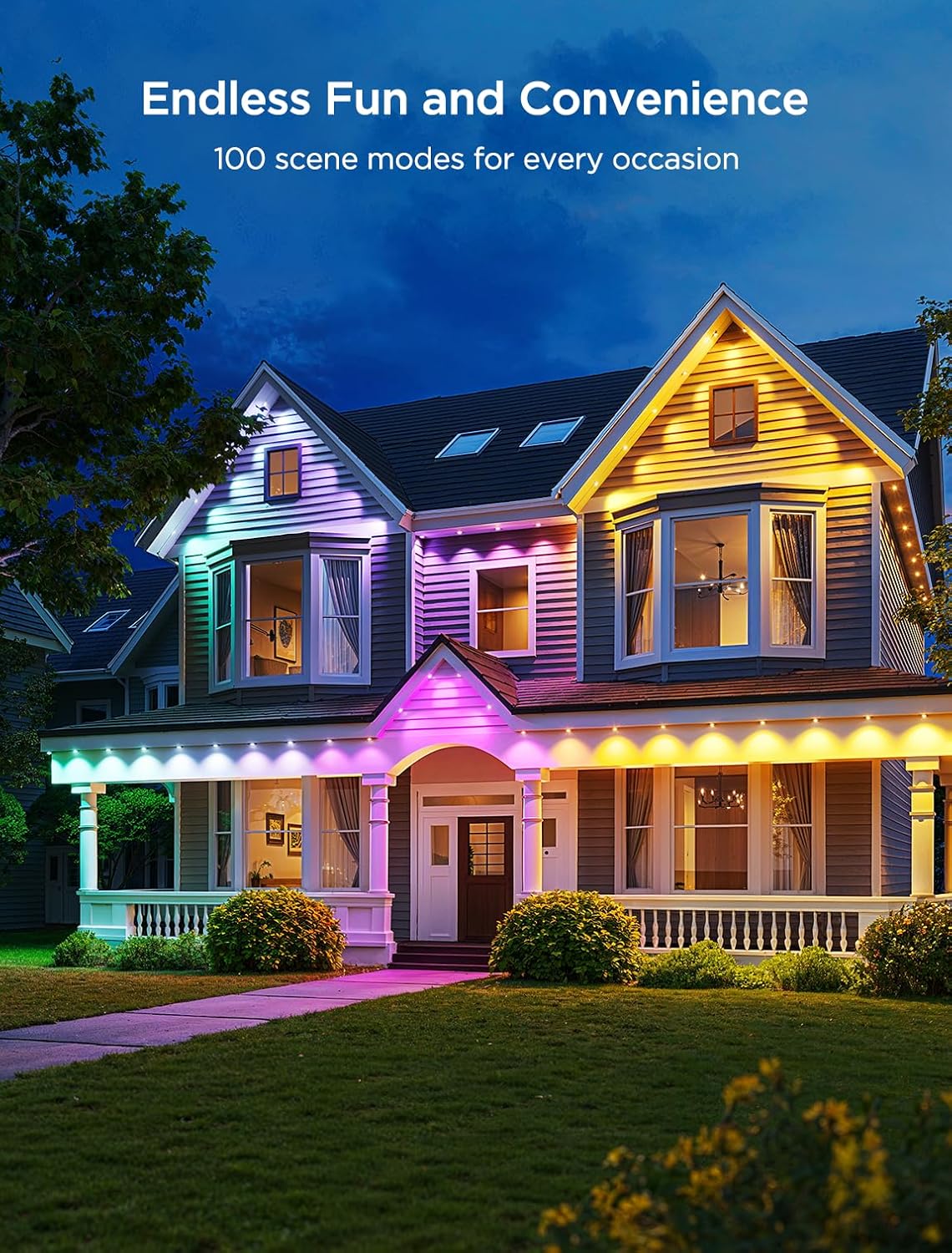 Govee Permanent Outdoor Lights 2, 100ft RGBIC Outdoor Lights with 72 LED Lights, IP67 Waterproof, 100 Scene Modes with 40lm White for Outdoor Decorations, Works with Alexa, Google Assistant, White - Image 3