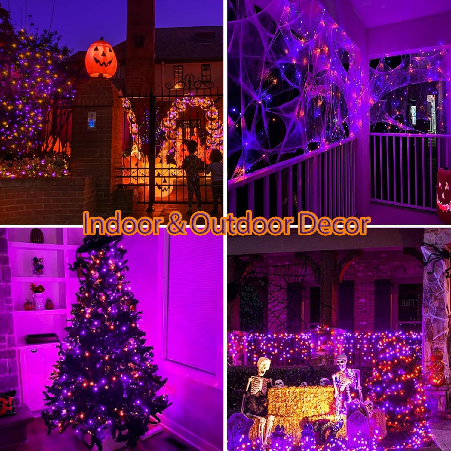 Halloween String Lights Plug in,33FT 100 LED String Lights with 8 Modes & Timer, Halloween Decorations for Party Carnival Supplies, Outdoor Indoor Yard Garden Decor, Purple & Orange - Image 4