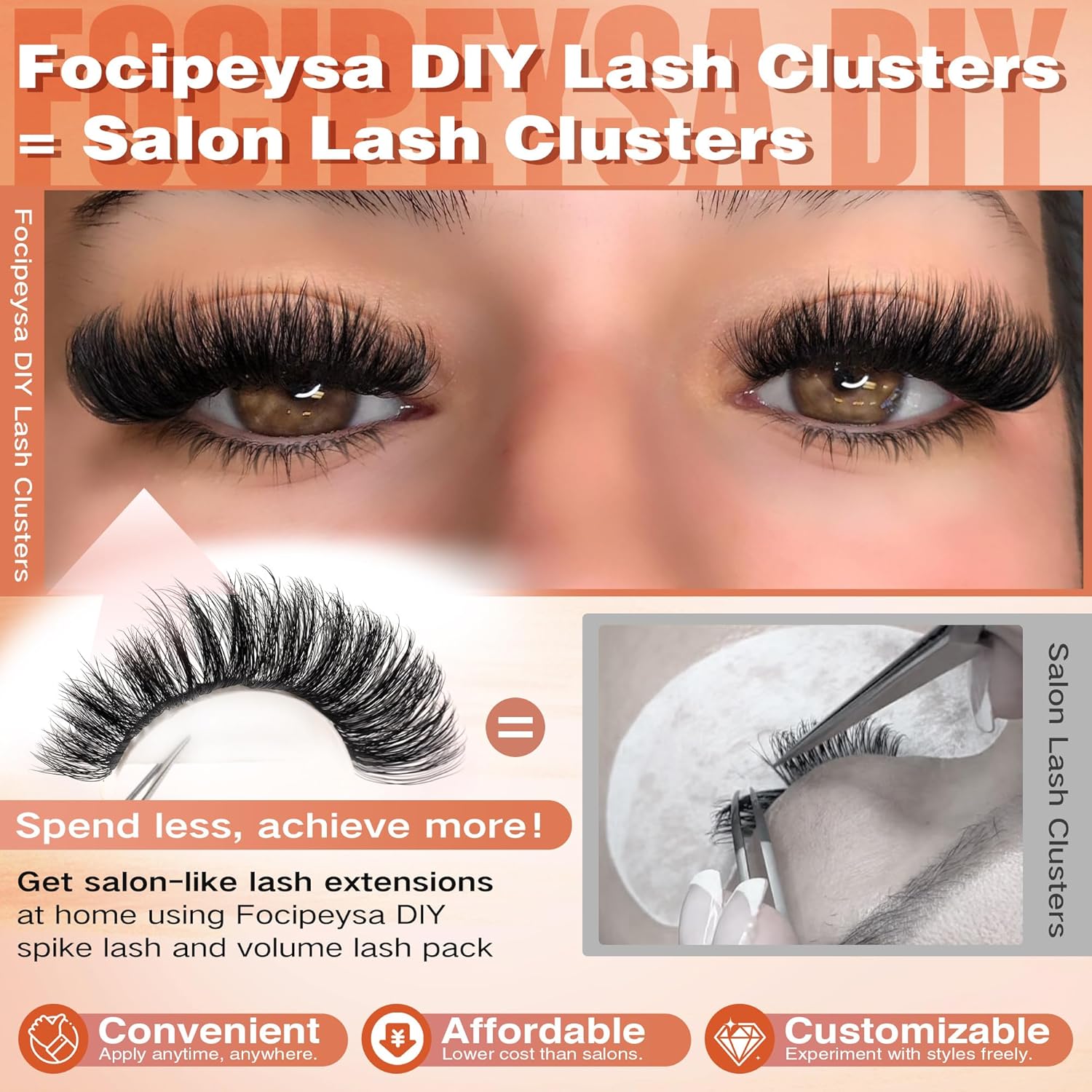 Focipeysa Eyelash Clusters 100D 200D Lashes Extensions with Bottom Lash Volume Fluff Lash Clusters 256pcs Individual Eyelash Extensions 12-18mm Eyelash Extensions DIY D-Curly Lash Extension at Home - Image 2