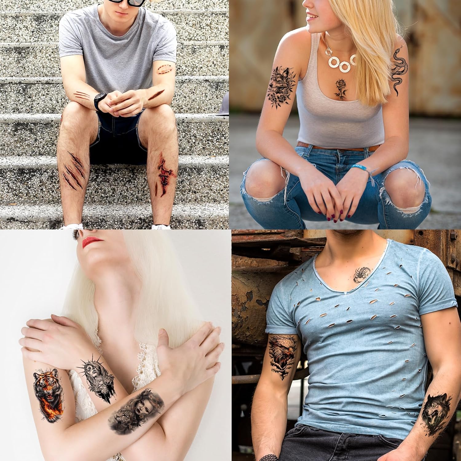 102 Sheets Halloween Tiny Temporary Tattoos Stickers, Fake Tattoos That Look Real And Last Long, Halloween Include Black Scary Wolf Lion Tiger Skeleton Skull Tattoos - Image 3