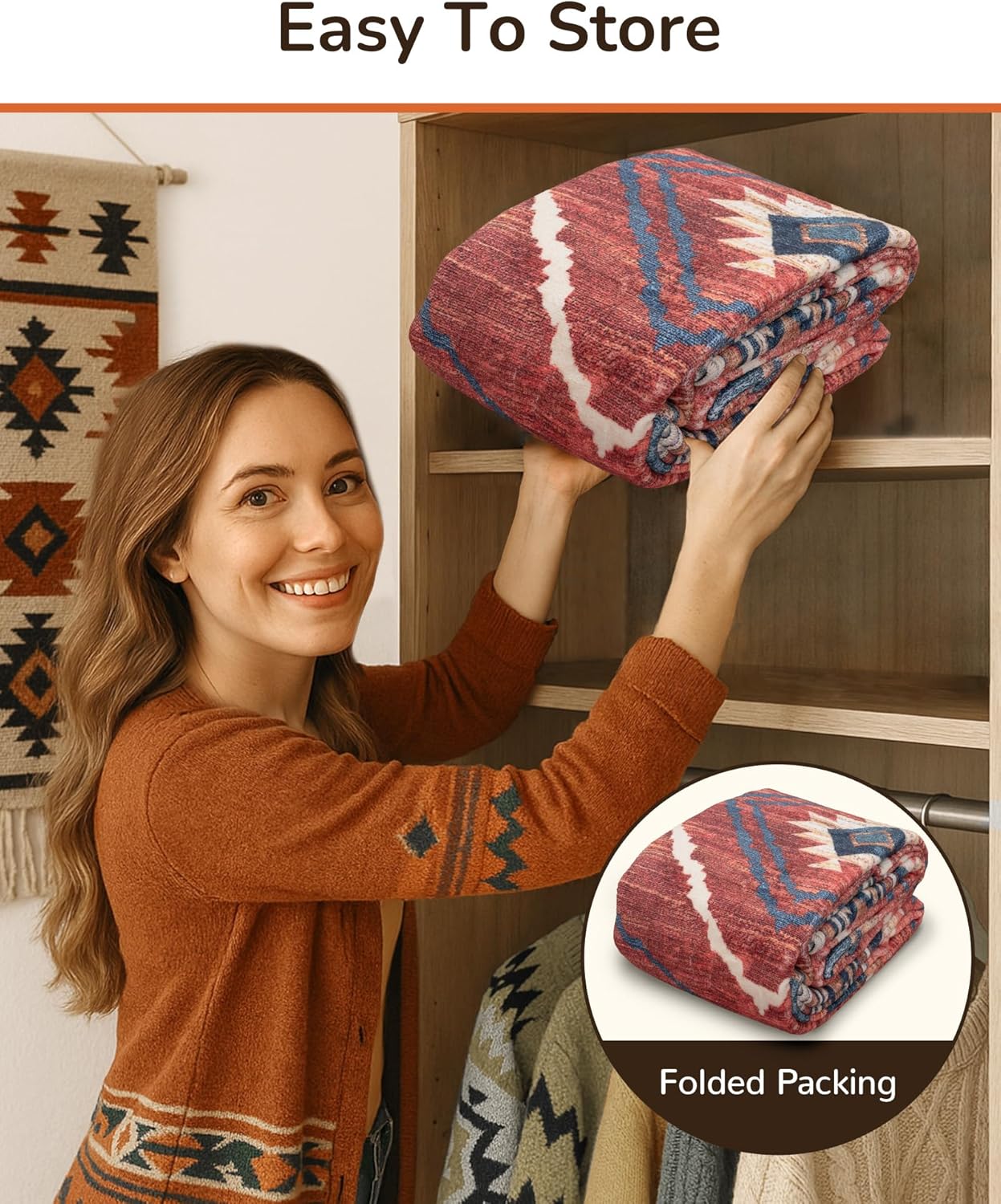 Area Rug 8x10 Rug Machine Washable Non-Slip Low Pile Print Pattern Western Rug for Living Room Bedroom Entryway Tribal Series -Red/Orange - Image 4