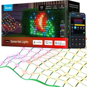 Govee Outdoor Net Lights, 2.8*4.7ft with RGBIC and DIY Functions, 240 LEDs Smart Net Lights with 64 Modes for Bush Patio Decor, Compatible with Alexa & Google Assistant, Outdoor Waterproof, Green Wire