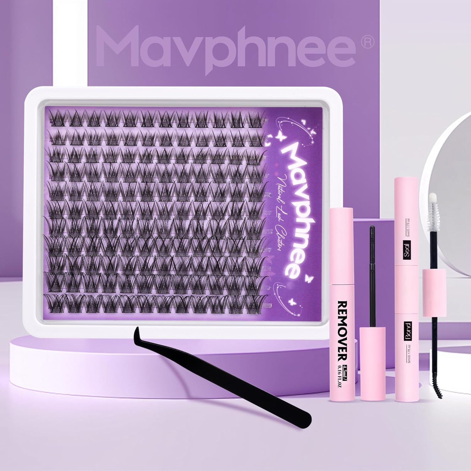 Natural Lash Clusters Kit Wispy Eyelash Clusters CC-Curly Cluster Eyelash Extensions 132 pcs Individual Lash Extensions DIY Lash Extension Kit with Lash Bond and Seal and Remover Lash Kit by Mavphnee - Image 8
