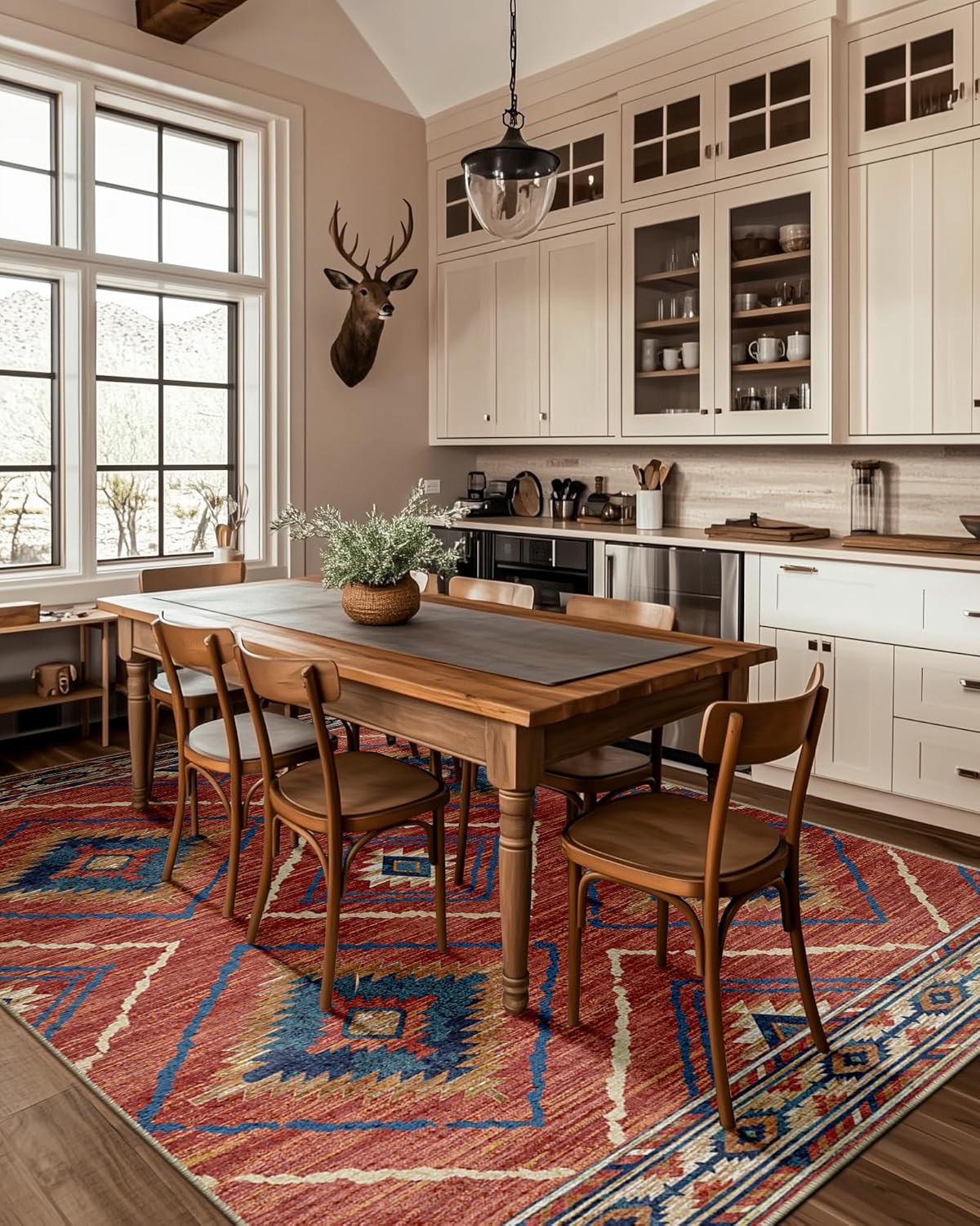 Area Rug 8x10 Rug Machine Washable Non-Slip Low Pile Print Pattern Western Rug for Living Room Bedroom Entryway Tribal Series -Red/Orange - Image 7