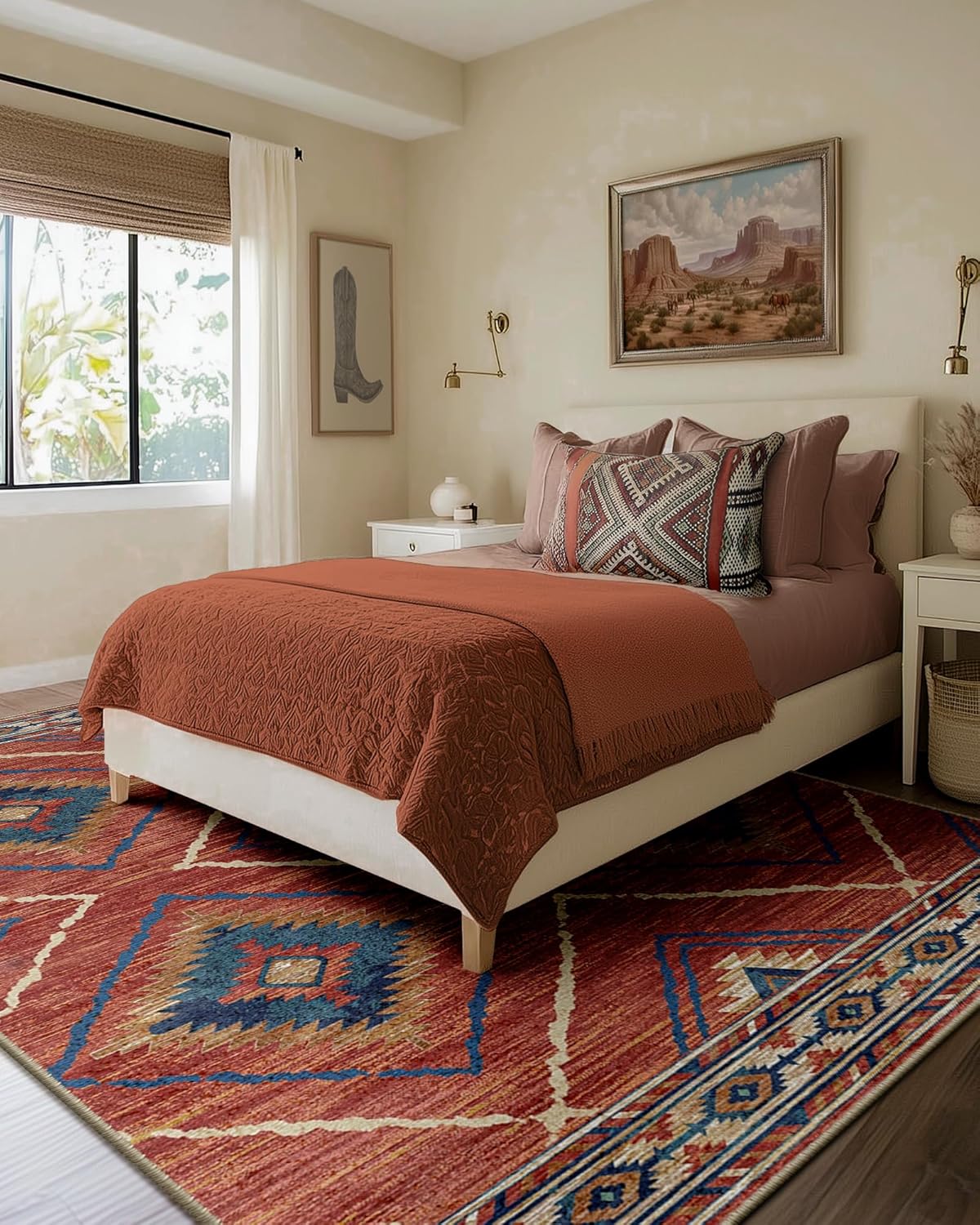 Area Rug 8x10 Rug Machine Washable Non-Slip Low Pile Print Pattern Western Rug for Living Room Bedroom Entryway Tribal Series -Red/Orange - Image 8