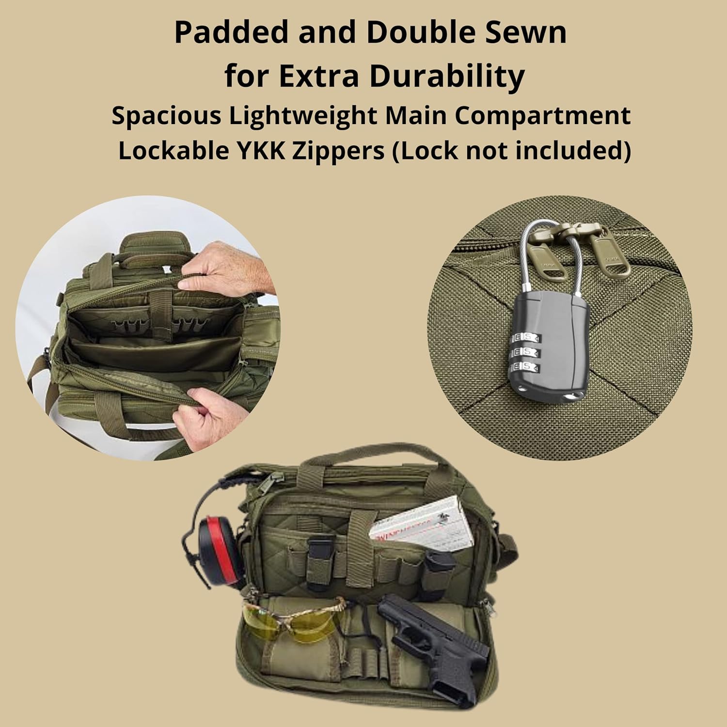Gun Range Bag for Shooting – 3+ Compact Pistol Revolver Range Bag for Handguns and Ammo – Self Standing Gun Bag – Handguns Bag with Durable Double Stitching Lockable YKK Zippers - Image 5