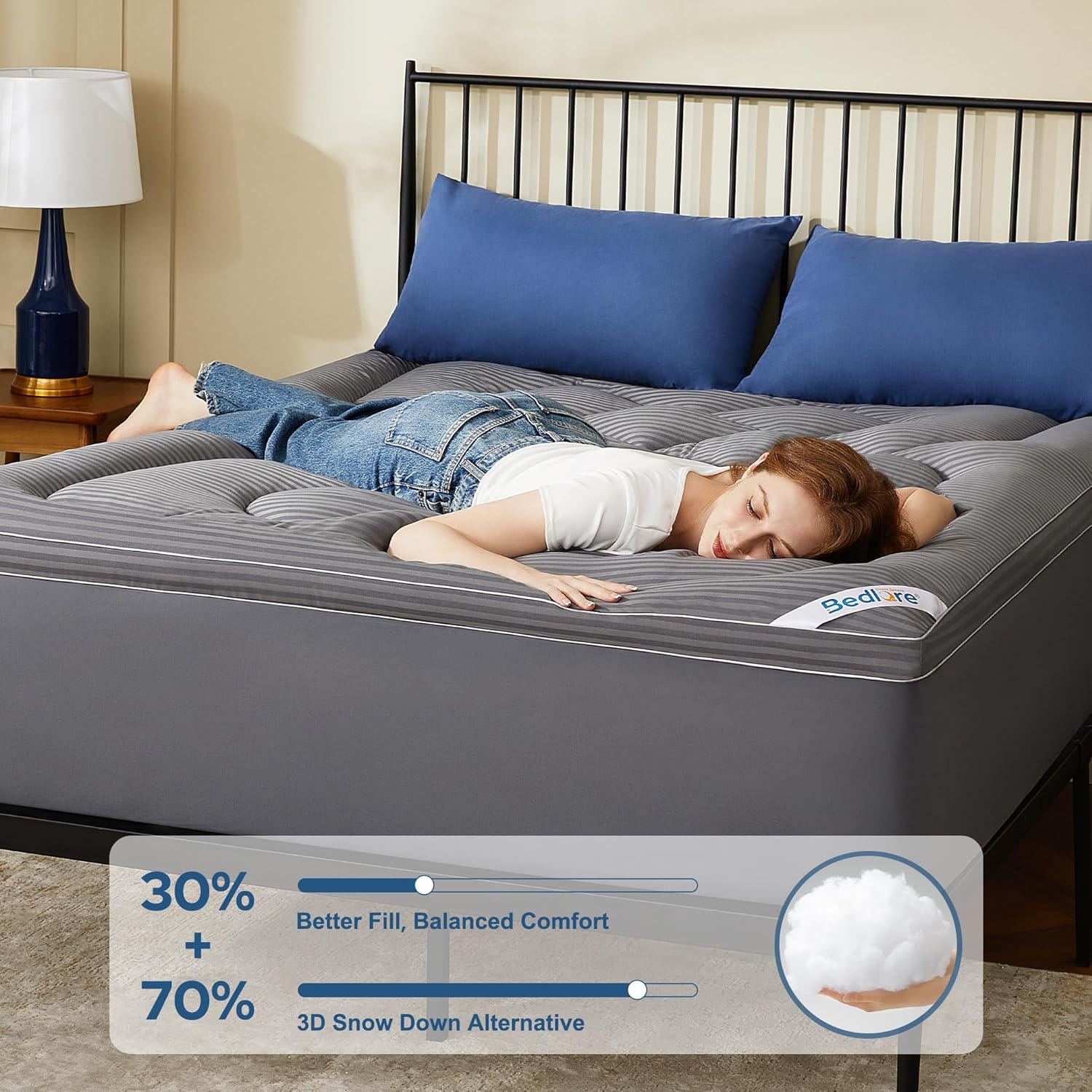 BEDLORE Queen Mattress Topper, Thick Pillow Top Pad for Back Pain Relief, Cooling Soft Mattress Cover with Deep Pockets 6-18 inch - Image 2