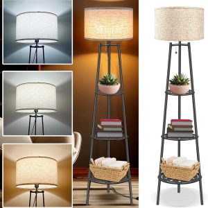 Floor Lamp with Shelves, Modern Standing Lamp with 3 Color Temperature LED Bulbs, Corner Floor Lamps for Living Room & Bedroom, Lamparas Elegantes para Sala (Beige Lampshade, 1)