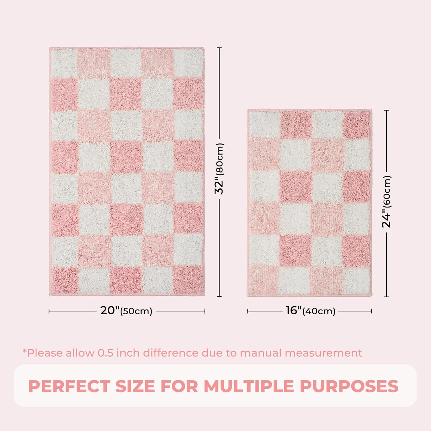 GRANNY SAYS Checkered Pink Bathroom Rugs Decor,32" x 20",Fluffy Rug, Absorbent Microfiber Ultra Soft Bath Mat Washable, Non-Slip Bath Mats for Bathroom, Cute Floor Mat for Tub, Shower, Bedroom - Image 2