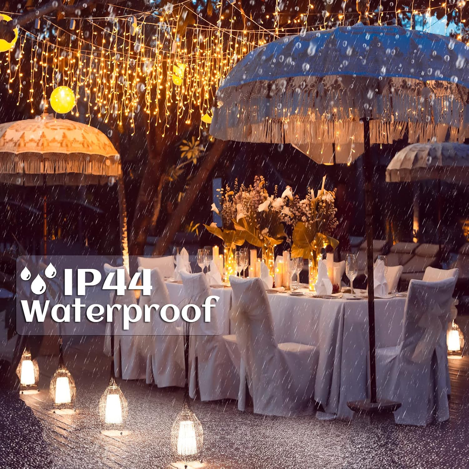 Icicle lights Outdoor - 33ft Christmas Lights with 400LED 75 Drops 8 Modes, Plug in Curtain String Lights Waterproof for Holiday Wedding Party Home Garden Bedroom Indoor Decoration, Warm White - Image 6