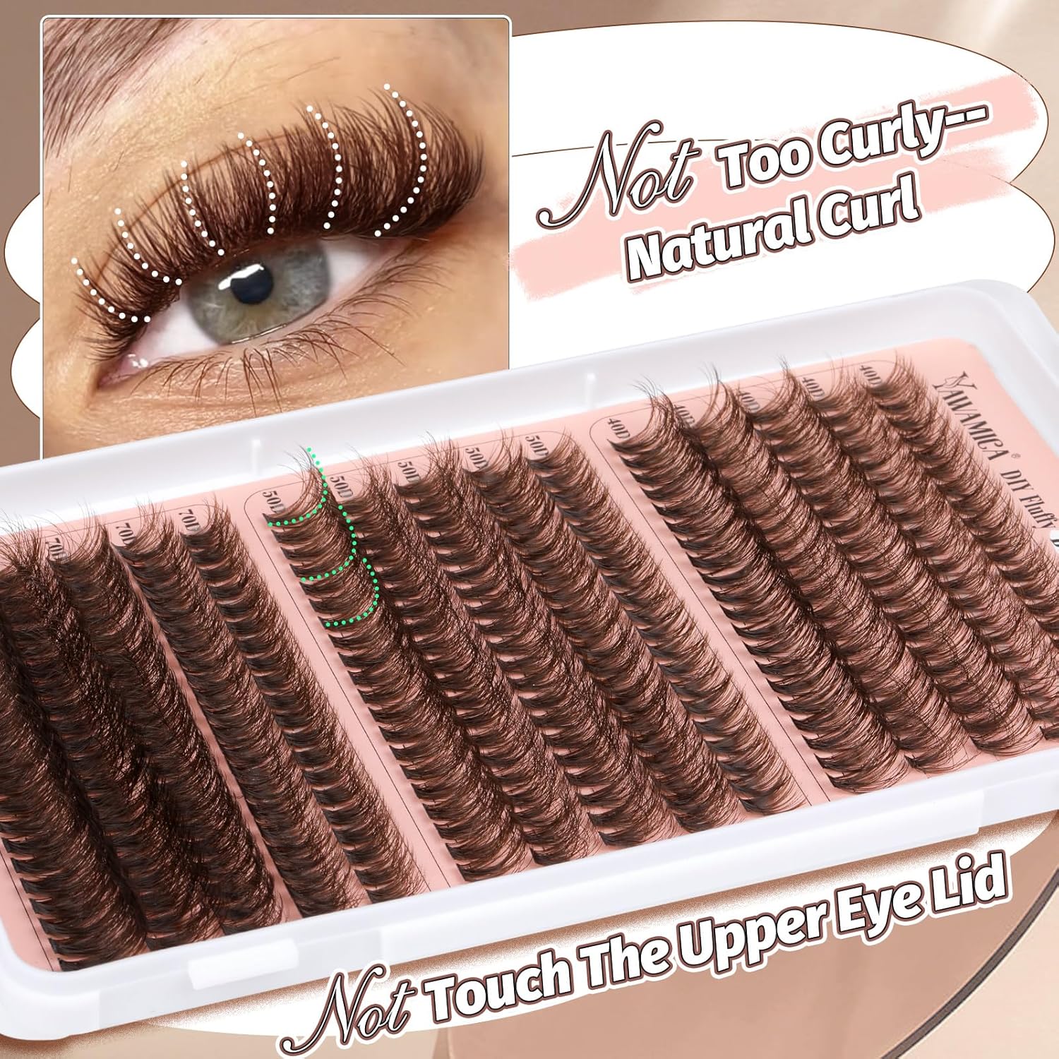Yawamica Brown Lash Clusters Fluffier Eyelash Extension 10-16mm Individual Lashes D Curly Eyelash Clusters 40D+50D+70D Volume 300pcs Cluster Lashes Pestañas Pelo a Pelo DIY Lash Extension at Home - Image 4