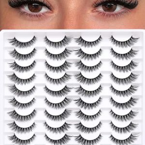 False Eyelashes 20 Pairs Wispy Lashes Faux Mink Lashes 14mm 3D Fluffy Cat Eye Lashes （style 20-061)