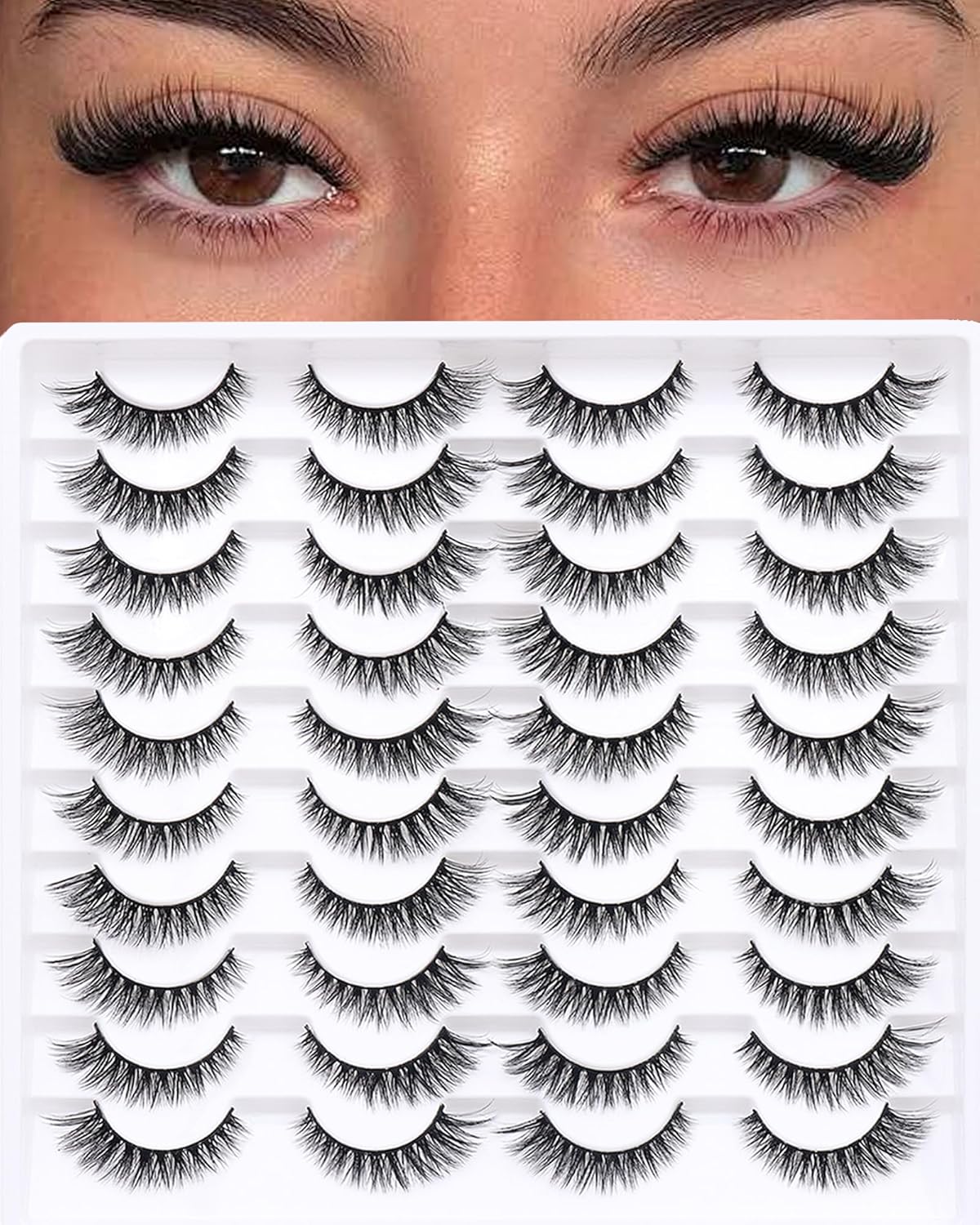False Eyelashes 20 Pairs Wispy Lashes Faux Mink Lashes 14mm 3D Fluffy Cat Eye Lashes (style 20-061)