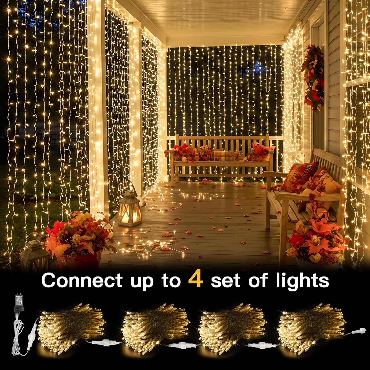 suddus Curtain Lights for Bedroom, 300 Led 9.8x9.8ft Hanging String Lights Outdoor, Fairy Curtain Lights Indoor for Christmas, Dorm, Wall, Backdrop, Window, Wedding, Party, Birthday Decor, Warm White - Image 3