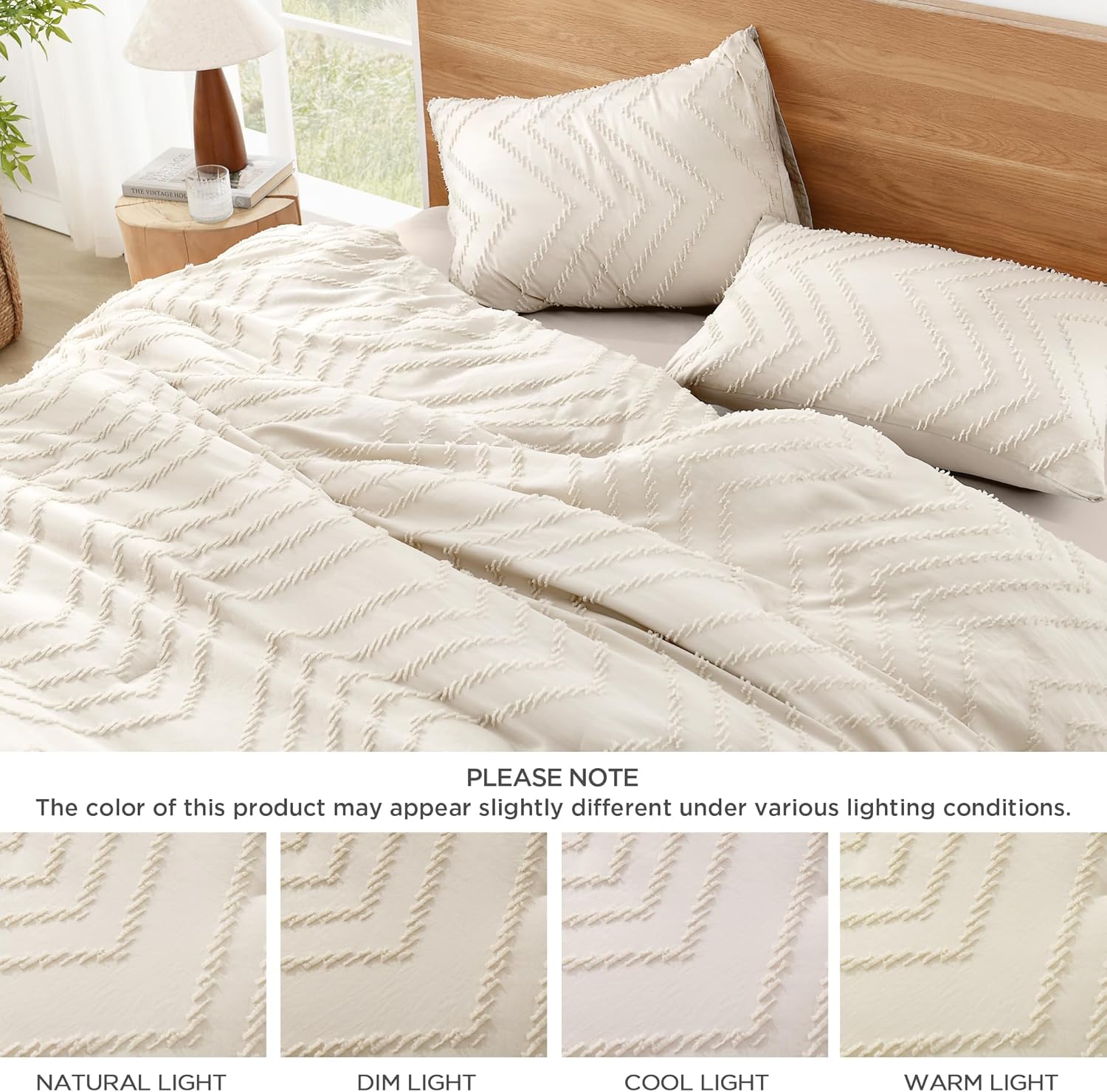 Litanika Queen Comforter Set Beige, 3 Pieces Lightweight Comforters Queen Size Chevron Tufted Bedding Comforter Set, Fluffy Bed Set - Image 8