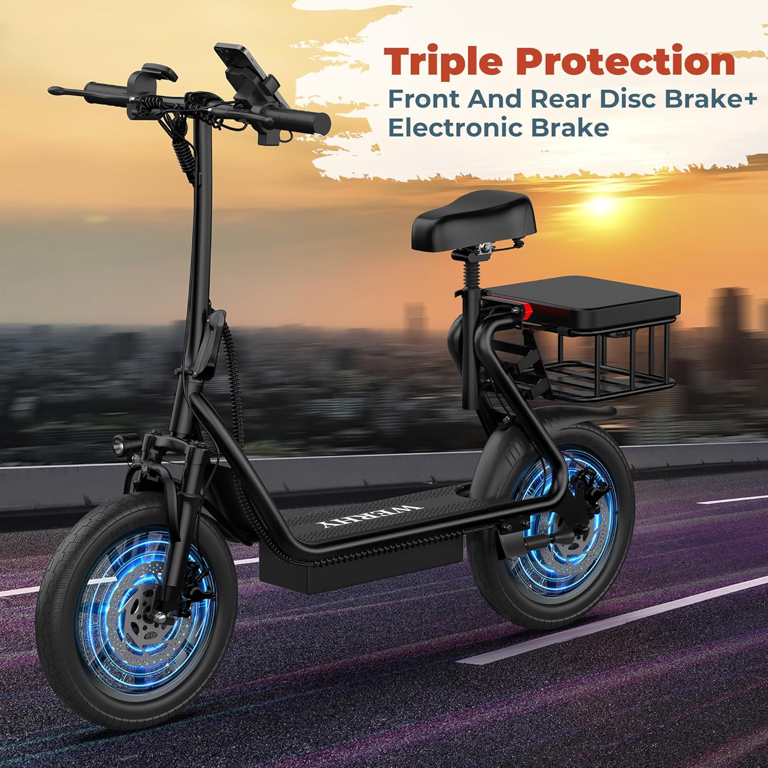 WERHY Electric Scooter,Max 27/49 Miles Ranges, Top Speed 22 mph, 500W Motor, 14'' Tires, Foldable E-Scooter with Suspension, Digital Display, Cruise Control,Rear Seat Box/Basket - Image 7