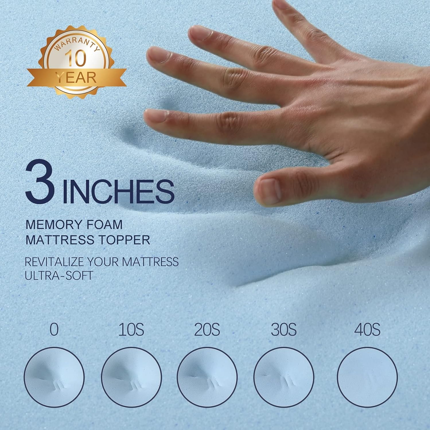 3 Inch Gel Memory Foam Mattress Topper Queen Size High Density Cooling Pad Pressure Relief Bed Topper (with Removable & Washable Bamboo Cover) - Image 4