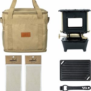 Winnerwell Iron Camping Cooker Stove Package – Cast Iron Portable Stove with Grill Plate, Carry Bag & Wicks – Kerosene/Paraffin Oil Burner for Outdoor Cooking, Bushcraft, Camping