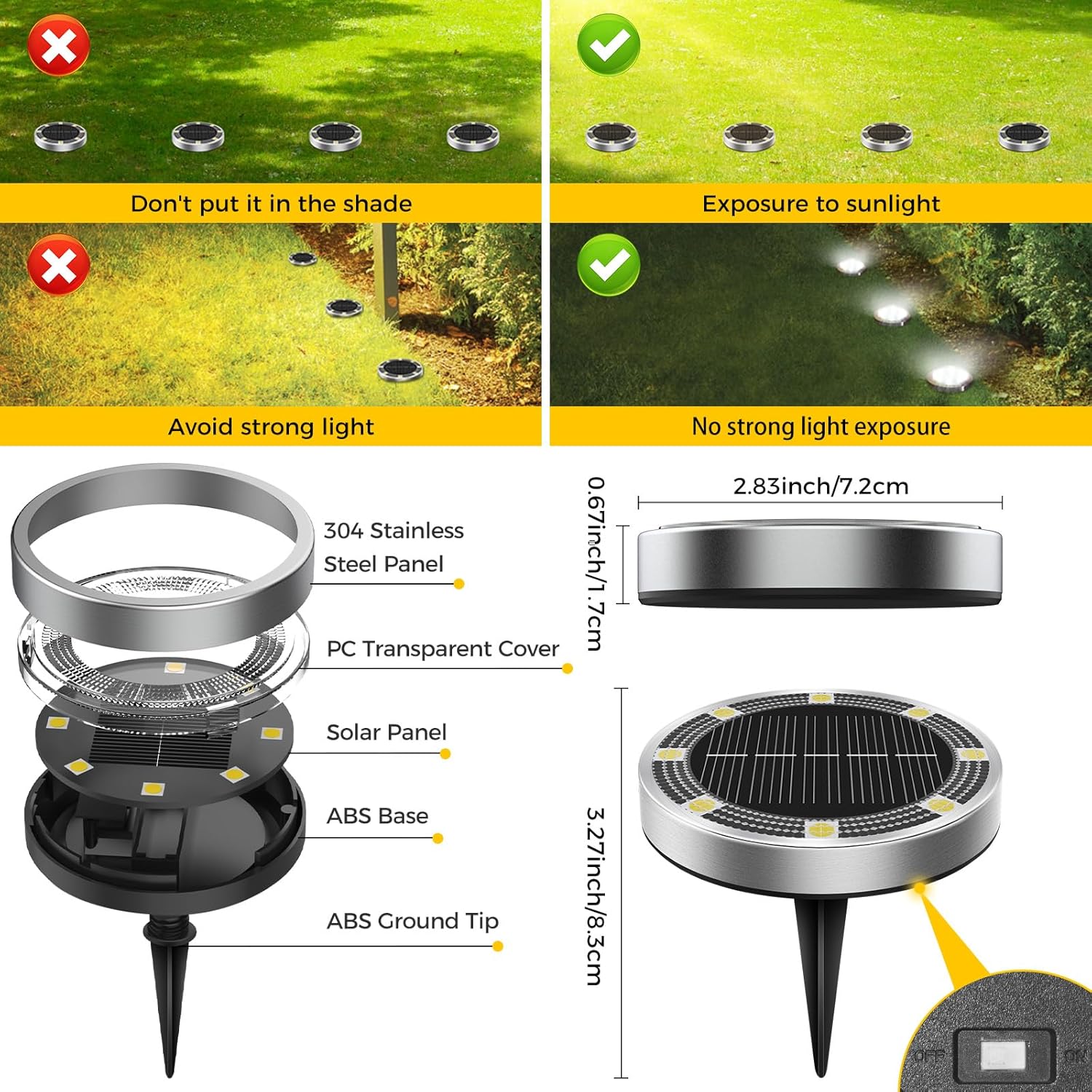 6 Pack Solar Ground Lights Outdoor, Solar Powered Disc Lights for Outside, IP65 Waterproof Anti-Rust Flat Disk Light, Small Landscape Lighting for Pathway Garden Yard Walkway Driveway Lawn,Cool White - Image 6