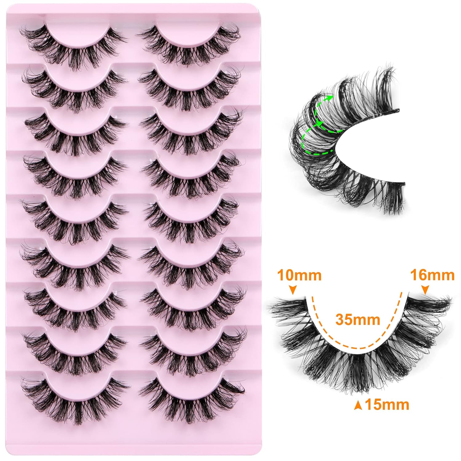 ALPHONSE Russian Lashes Clear Band False Eyelashes Natural Look D-Curly Fake Lashes Russian Strip Faux Mink Eyelashes 9 Pairs Pack - Image 2