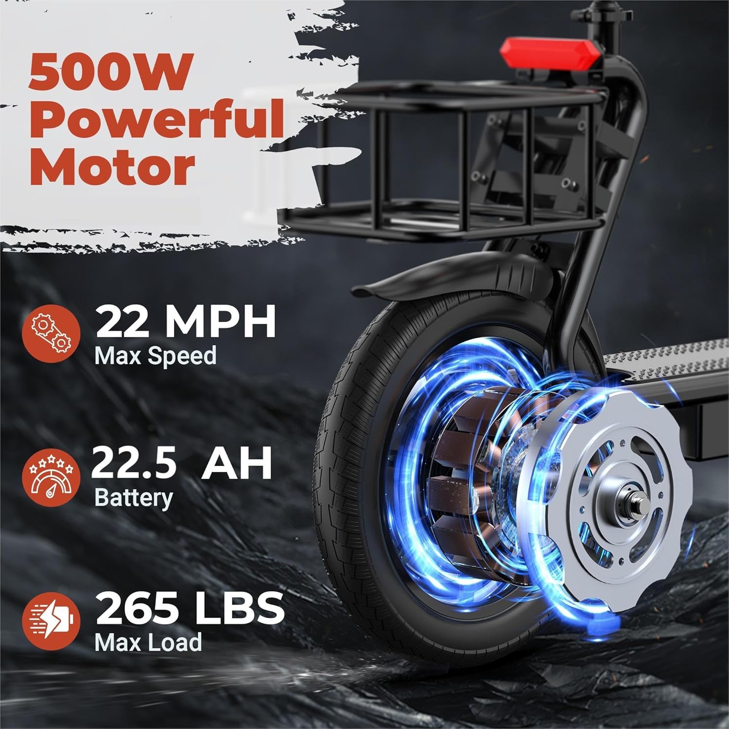 WERHY Electric Scooter,Max 27/49 Miles Ranges, Top Speed 22 mph, 500W Motor, 14'' Tires, Foldable E-Scooter with Suspension, Digital Display, Cruise Control,Rear Seat Box/Basket - Image 3
