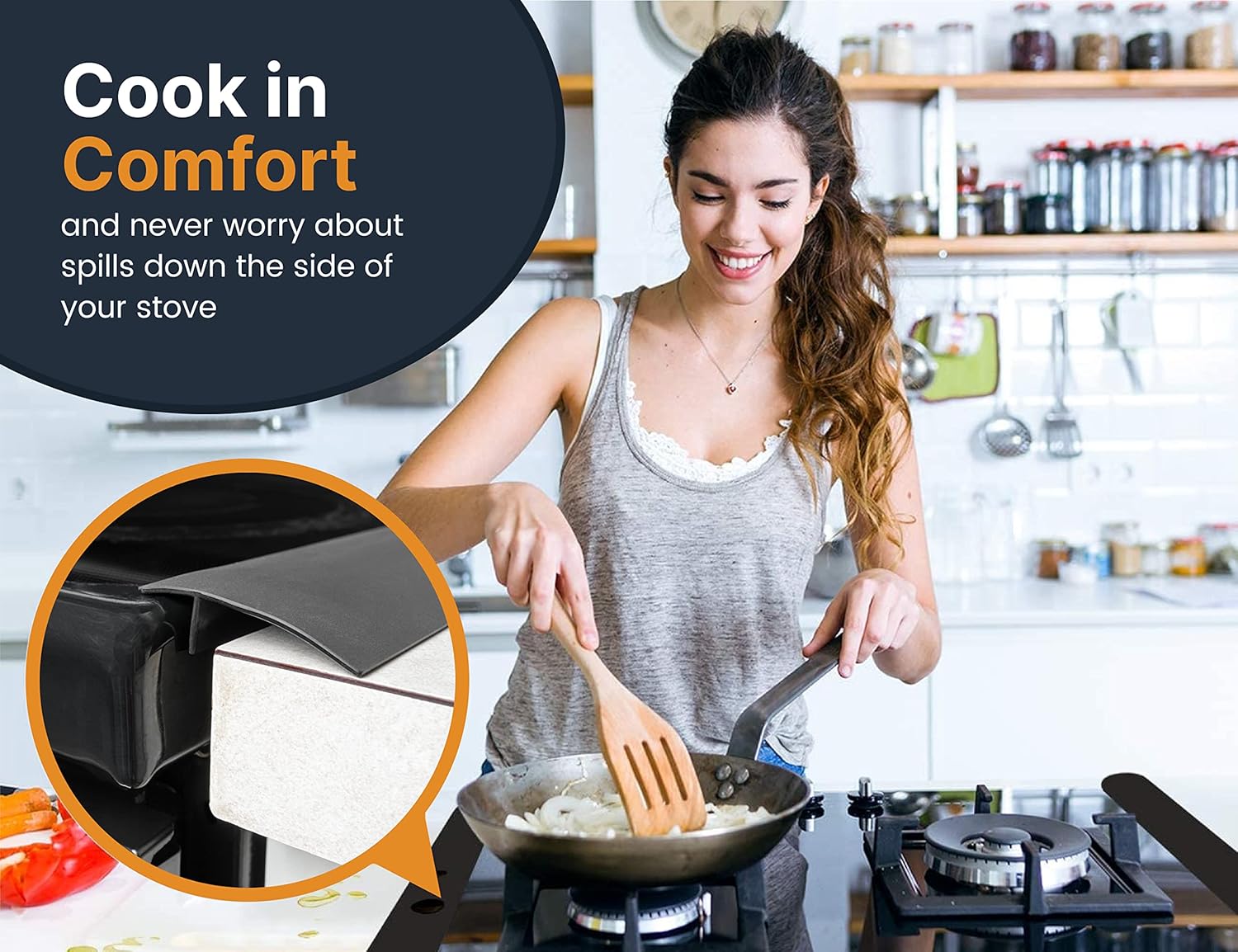 Linda’s Essentials Silicone Stove Gap Covers (2 Pack), Heat Resistant Oven Gap Filler Seals Gaps Between Stovetop and Counter, Easy to Clean Stove Gap Guard (25 Inches, Black) - Image 3