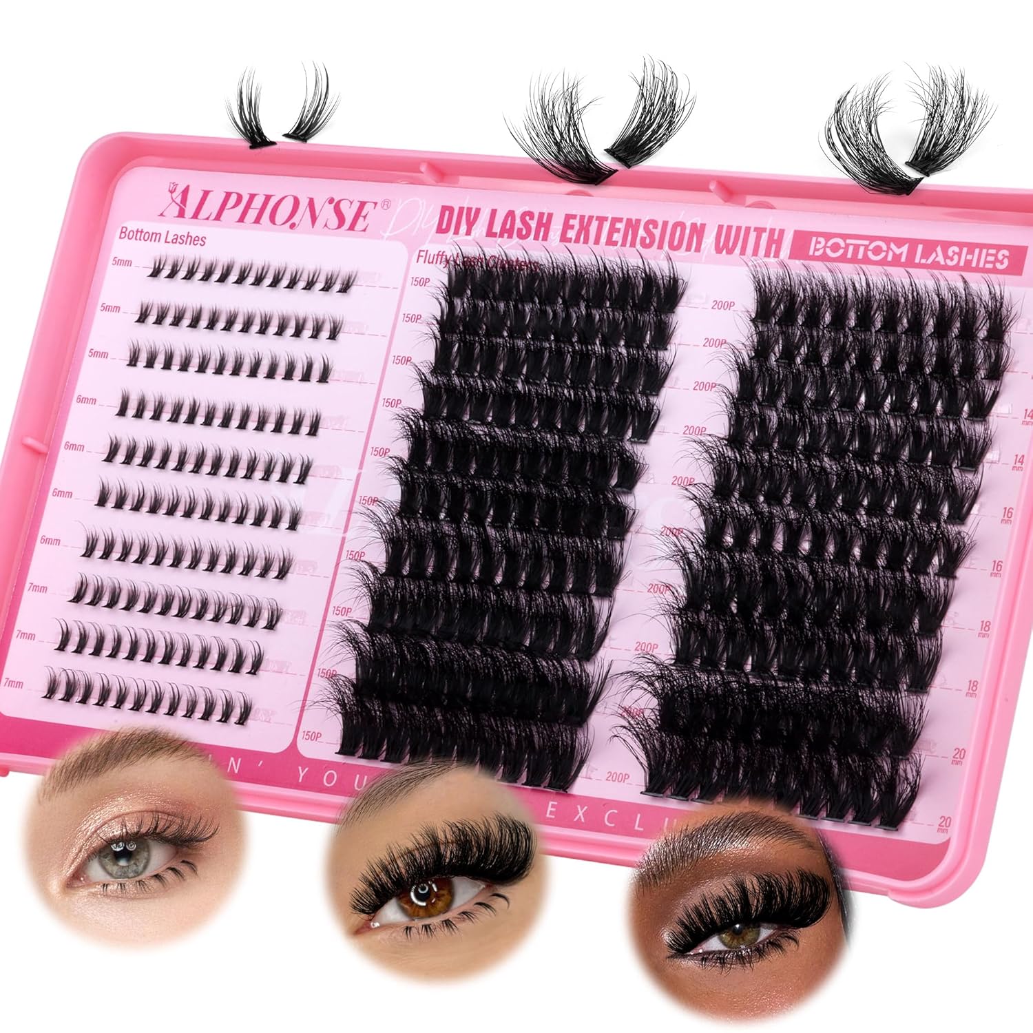 Fluffier Lash Clusters 150D 200D Thick Eyelash 12-20mm Cluster Eyelash Extensions 320pcs Individual Lashes DIY Salon Effect Lash Extension Clusters for Beginners (150D+200D, 12-20mm)