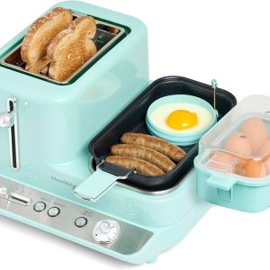 Nostalgia Classic Retro 3-in-1 Breakfast Station - Includes Egg and Veggie Steamer, Non-Stick Griddle, and Wide 2-Slot Toaster - Versatile Breakfast Maker Cooking Station with Toasting Control