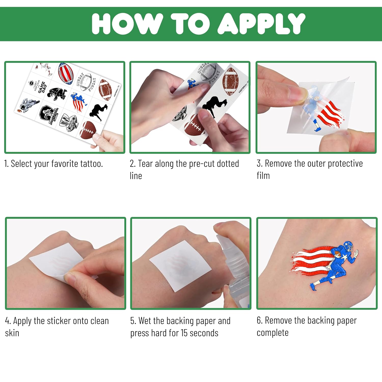 96PCS Football Pre-Cut Temporary Tattoos - Party Favors for Kids, Boys & Girls - American Football Theme, Perfect for Birthday Parties, Classroom Prizes, Cheerleader Gifts & School Events Gift - Image 6