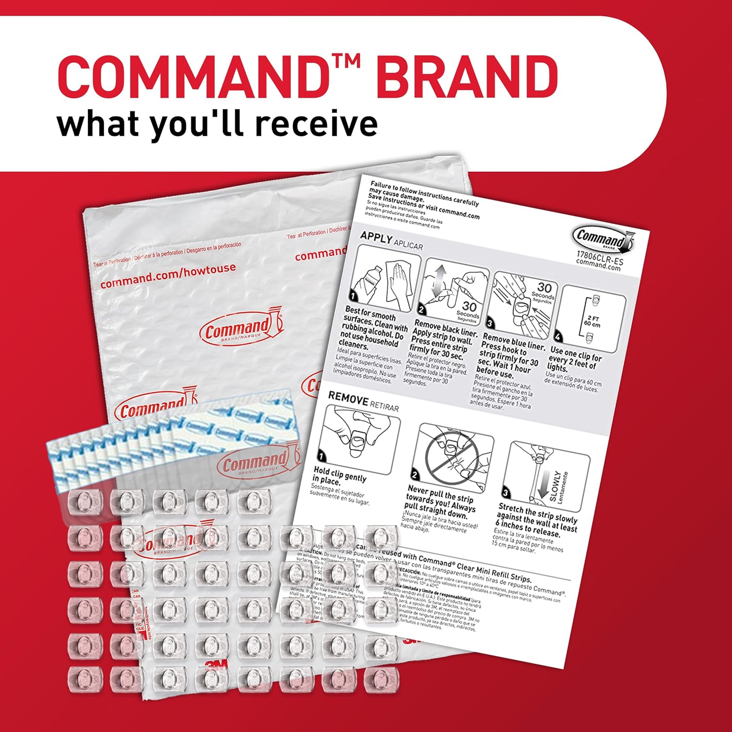 Command Indoor Mini Light Clips, Damage Free Hanging Christmas Light Clips, Mini Wall Clips for Hanging Indoor Christmas Decorations, Lights and Cables, 45 Clear Clips and 54 Command Strips - Image 3