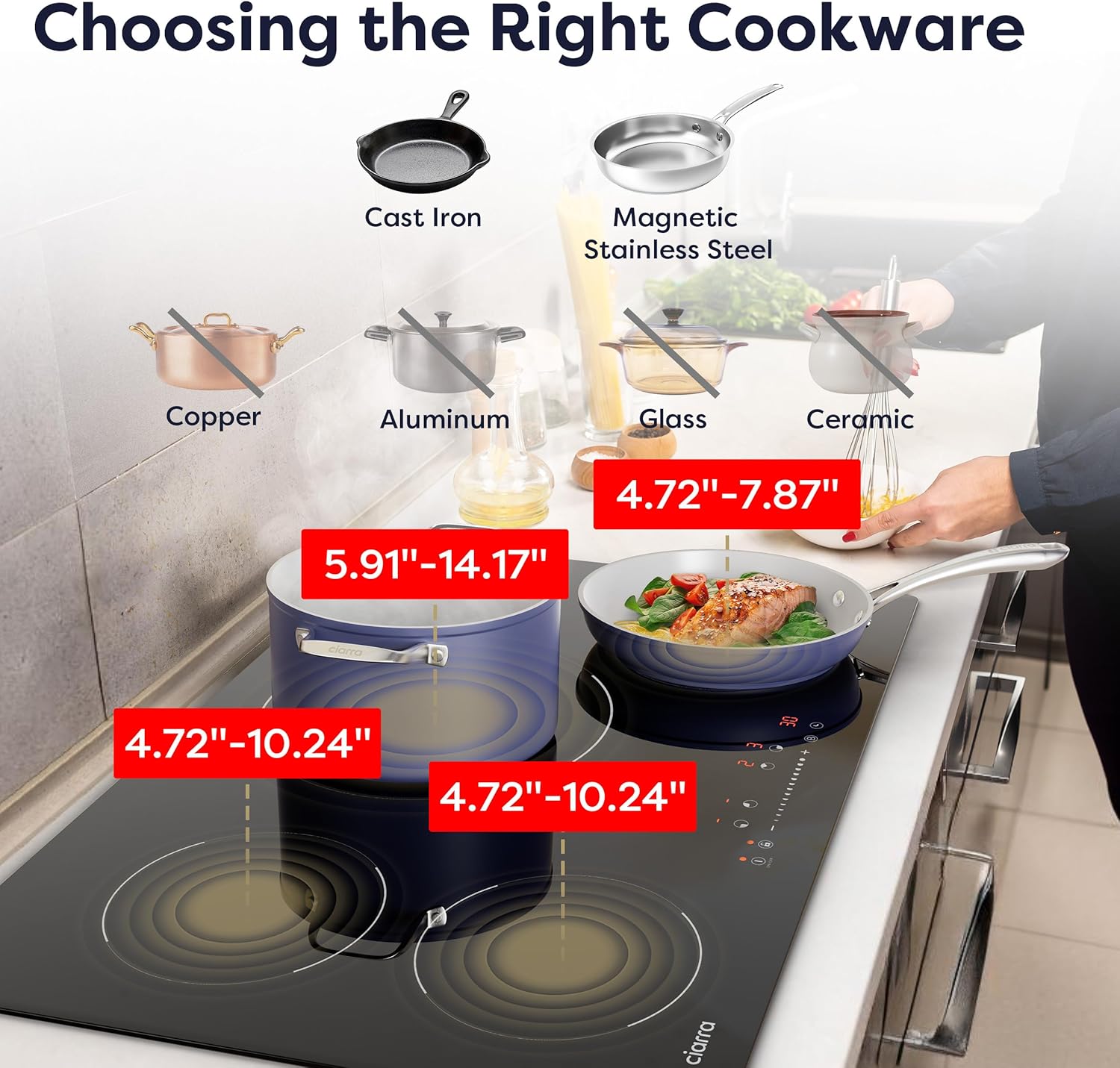 CIARRA 30 inch Induction Cooktop 4 Burners, 8200W Built-in Induction Stovetop with Booster, Timer & Safety Lock - Image 8