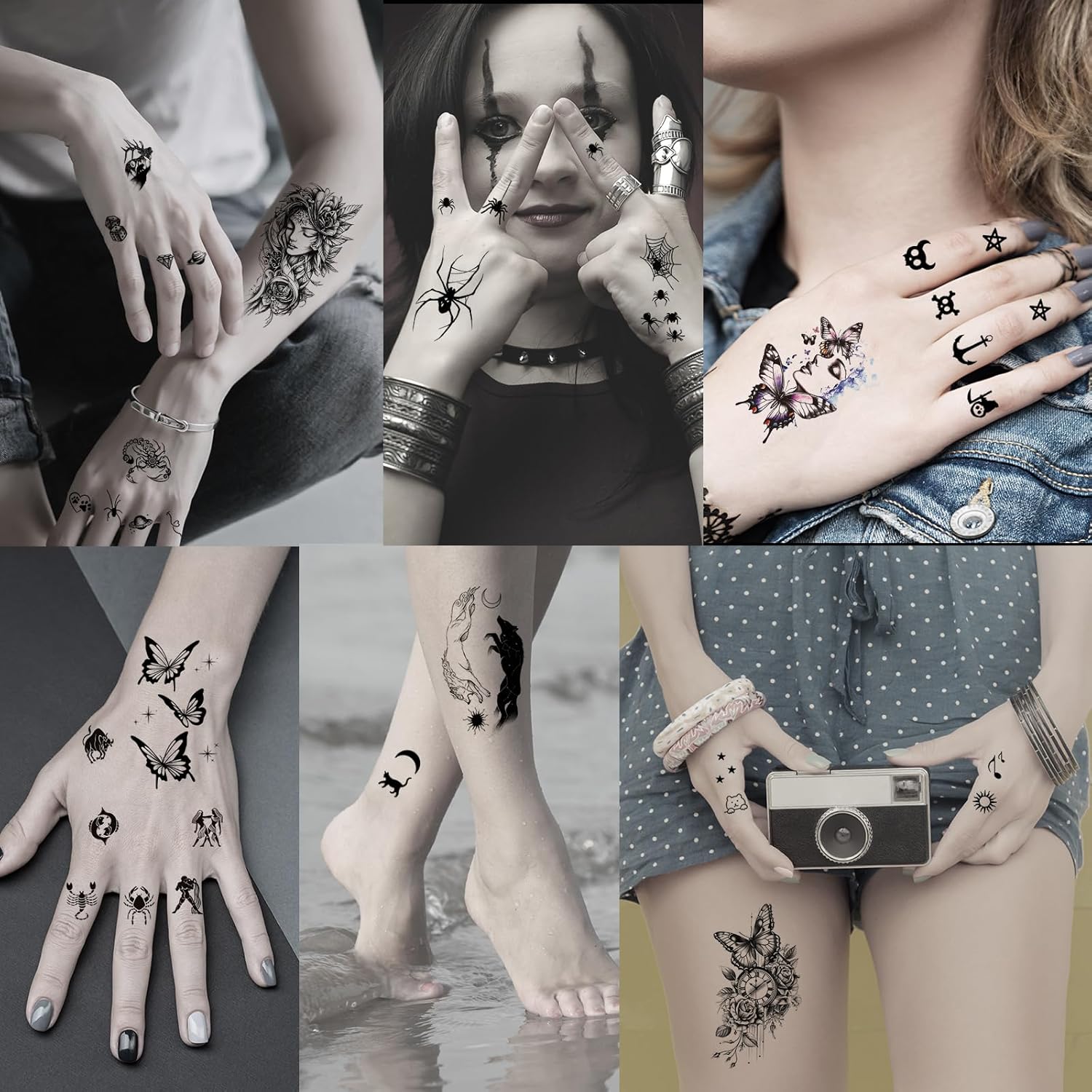 102 Sheets Halloween Tiny Temporary Tattoos Stickers, Fake Tattoos That Look Real And Last Long, Halloween Include Black Scary Wolf Lion Tiger Skeleton Skull Tattoos - Image 5