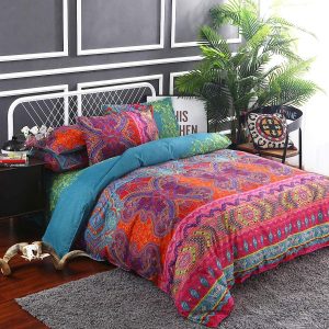 WONGS BEDDING Bohemian Comforter Set Queen, Ultra Soft Microfiber Reversible Boho Alternative Comforter Set - 3 Pieces (1 Solid Comforter + 2 Pillowcases), Bedding Duvet Set for Queen Bed