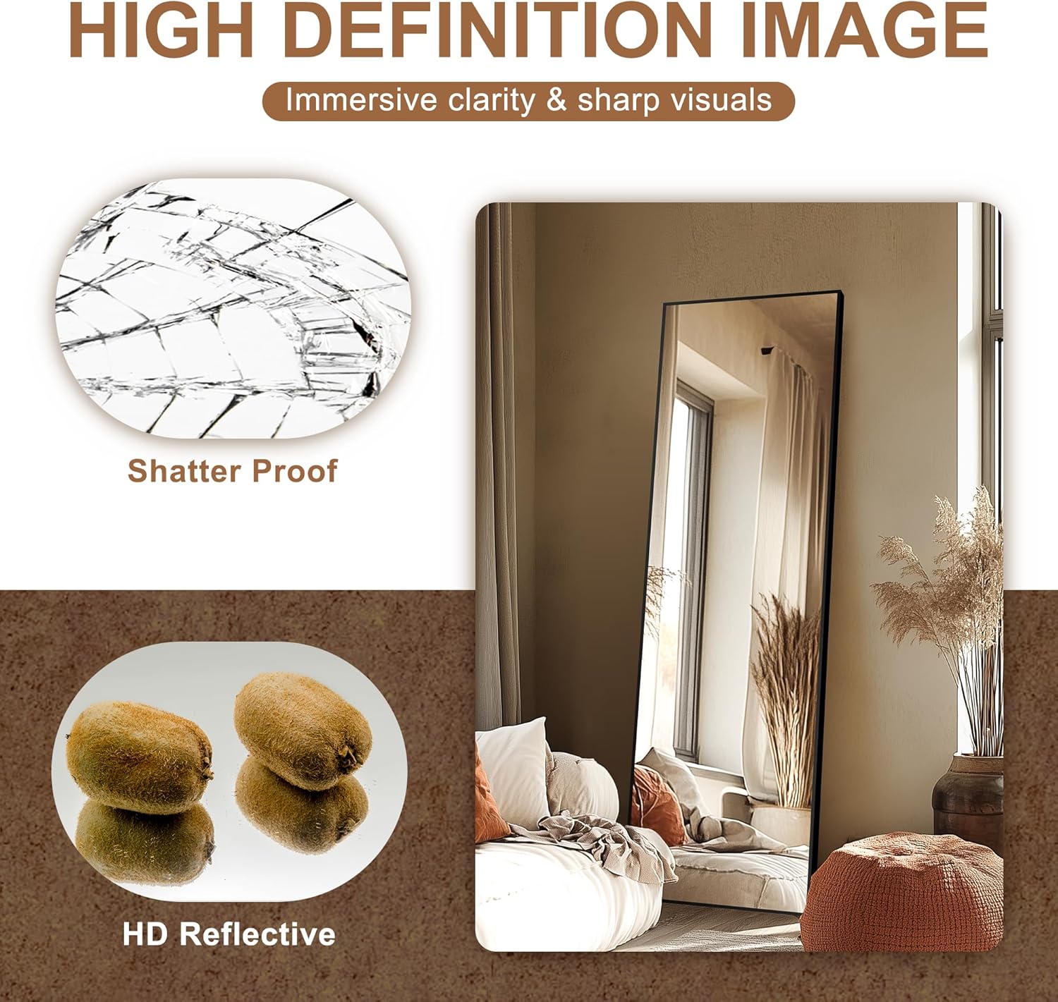 Delma Full Length Standing Mirror,Large Floor Mirror with Aluminum Frame for Bedroom, Bathroom, Living Room,Wall Mount or Freestanding Design(with Stand,Rect 69x24-Black) - Image 4