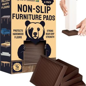 CasterMaster Non-Slip Rubber Furniture Pads - 3 in x 3 in Set of 4 Brown - Floor Protectors for Hardwood Floors & Chairs - Grippers & Rubber Feet for Furniture