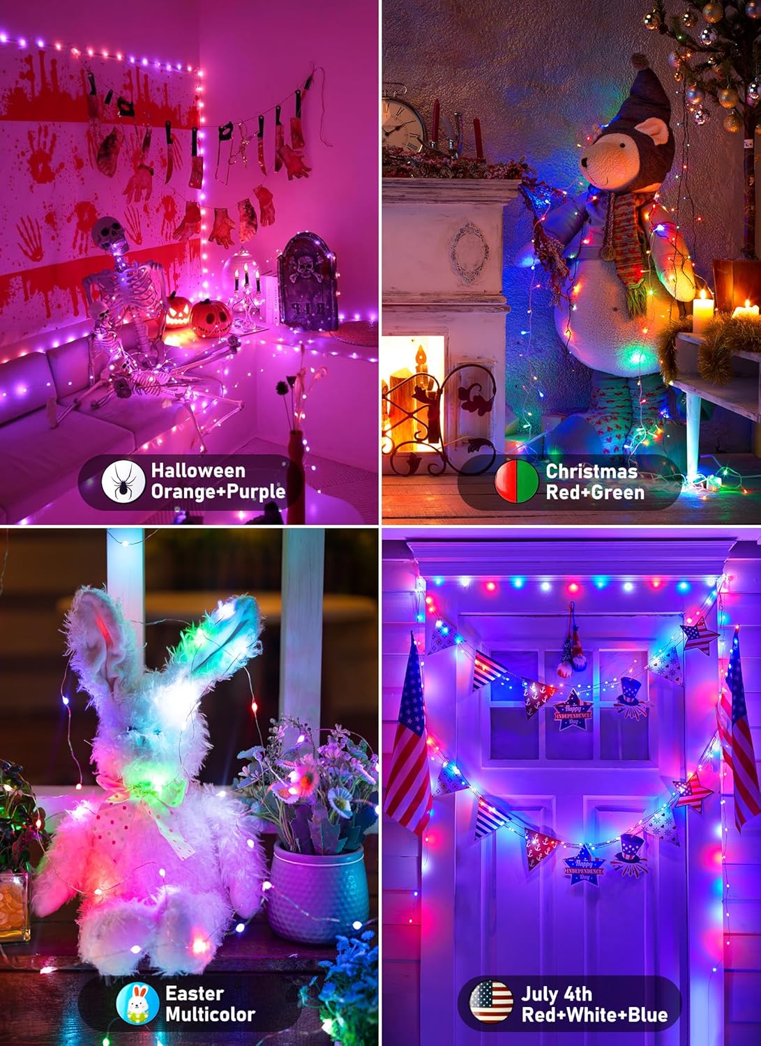 Minetom Fairy Lights Color Changing - 33FT 100 LED String Light with Remote, 16 Single Colors & 6 Holiday Colors,12 Modes, USB Fairy Lights for Bedroom, Halloween Light for Indoor Classroom Christmas - Image 4