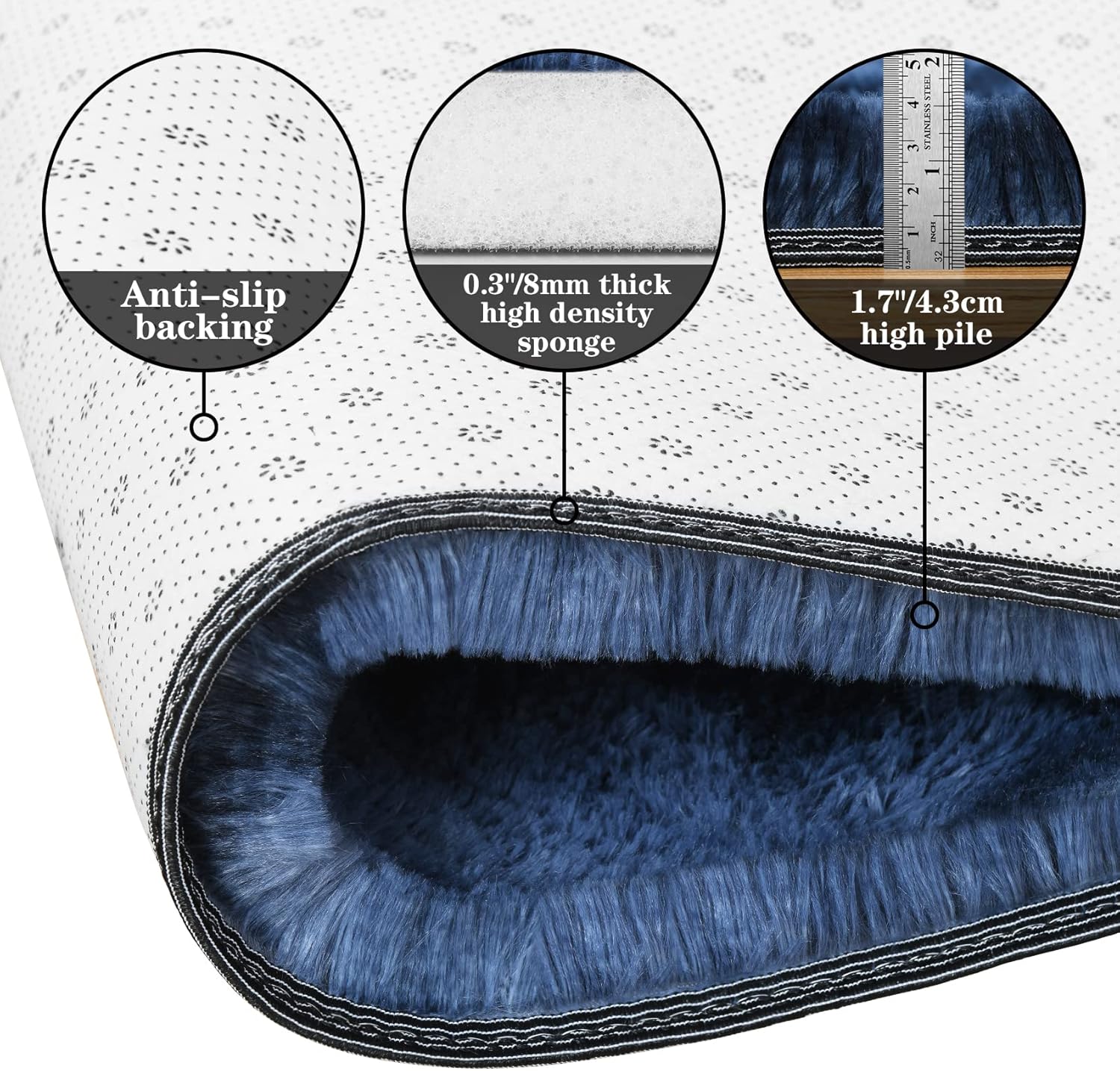 duduta Navy Blue Fluffy Bedroom Rug 3x5 ft, Tie-Dye Shag Plush Area Rug for Nursery Playroom Dorm Living Room Decor - Image 3