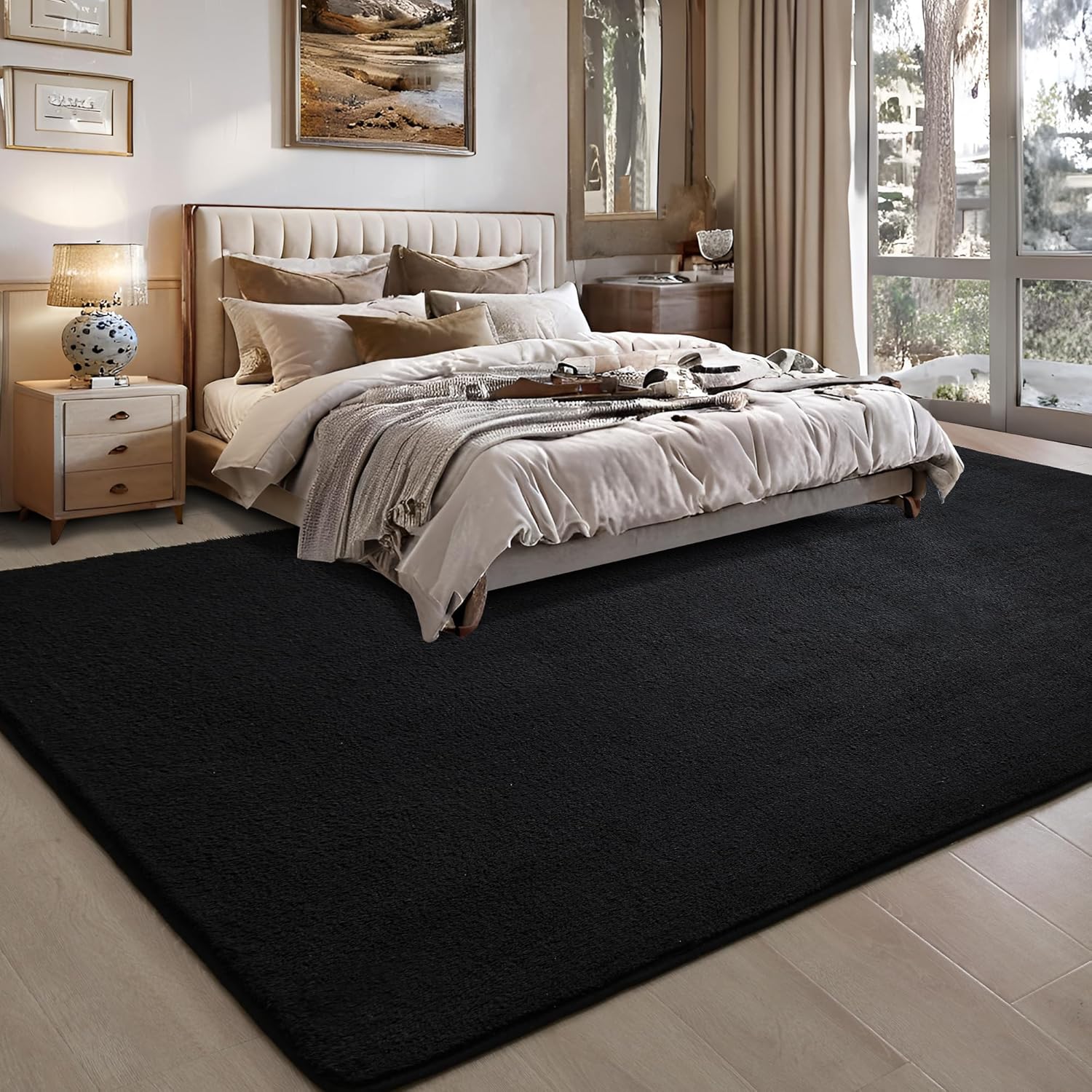 Foxmas 4x6 Area Rugs for Bedroom Living Room, Black Soft Thickened Memory Foam Carpet, Non-Slip Washable Indoor Modern Minimalist Shaggy Rug for Boys Girls Dorm Home Decor - Image 4