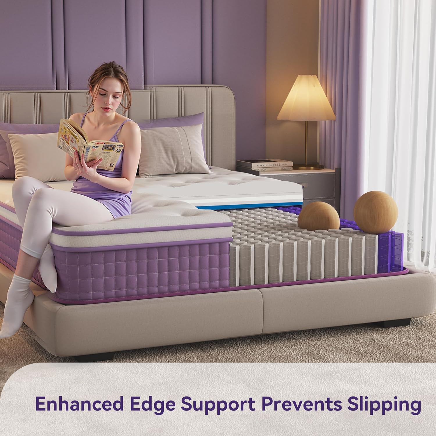 12 Inch Queen Mattress in a Box, Purple Hybrid Mattress with Gel Memory Foam and Pocket Springs for Motion Isolation, Pressure Relief & Cool Sleep, Medium Firm, CertiPUR-US Certified - Image 5