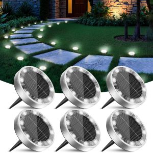 6 Pack Solar Ground Lights Outdoor, Solar Powered Disc Lights for Outside, IP65 Waterproof Anti-Rust Flat Disk Light, Small Landscape Lighting for Pathway Garden Yard Walkway Driveway Lawn,Cool White