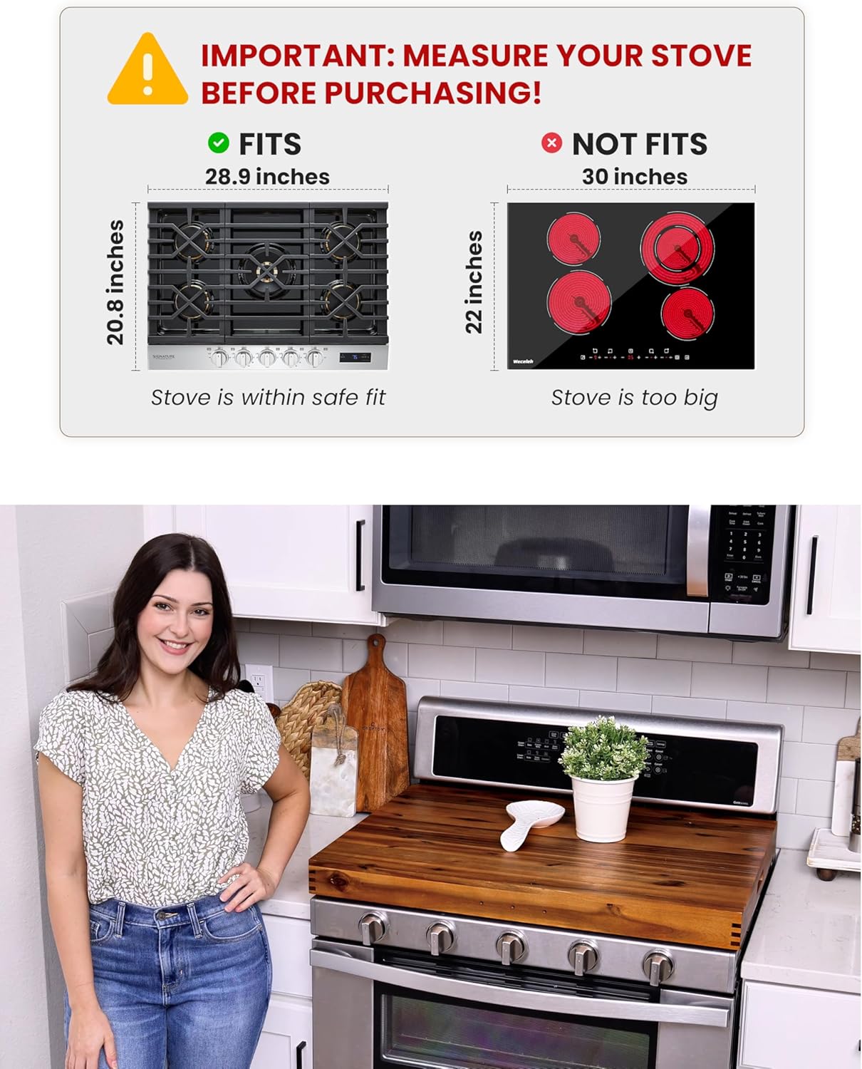 Stove Top Covers for Electric Stove 30”x22” (Outer) / 28.9”x20.8” (Inner) - Acacia Wood Noodle Board Gas Stovetop - Stove Top Covers for Gas Burners - Sink Cover For Counter Space (Walnut, X-Large) - Image 3