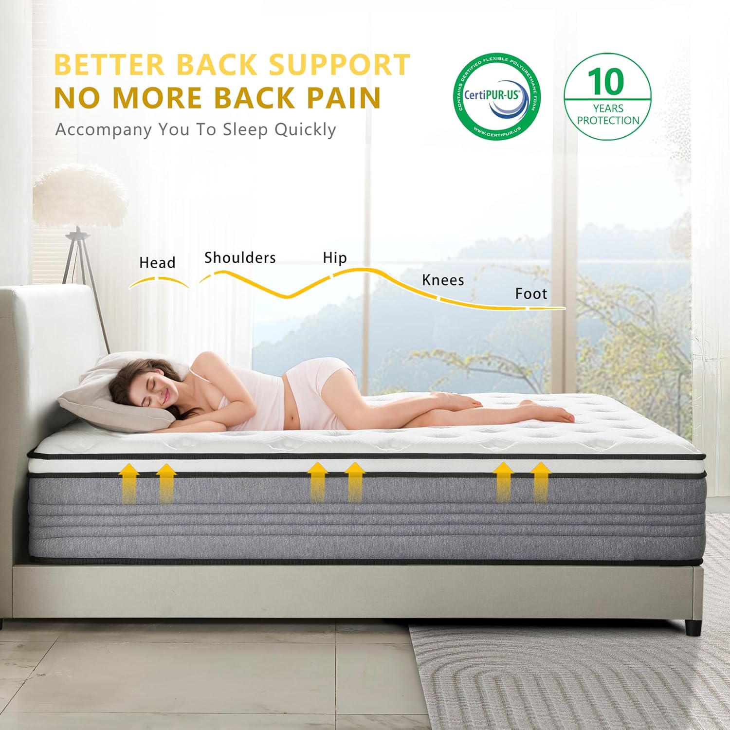 Twin Mattress, 10 Inch Twin Mattresses, 10 Inch Hybrid Pocketed Coil Mattress in a Box with Gel Memory Foam, Medium Firm, CertiPUR-US Certified - Image 4