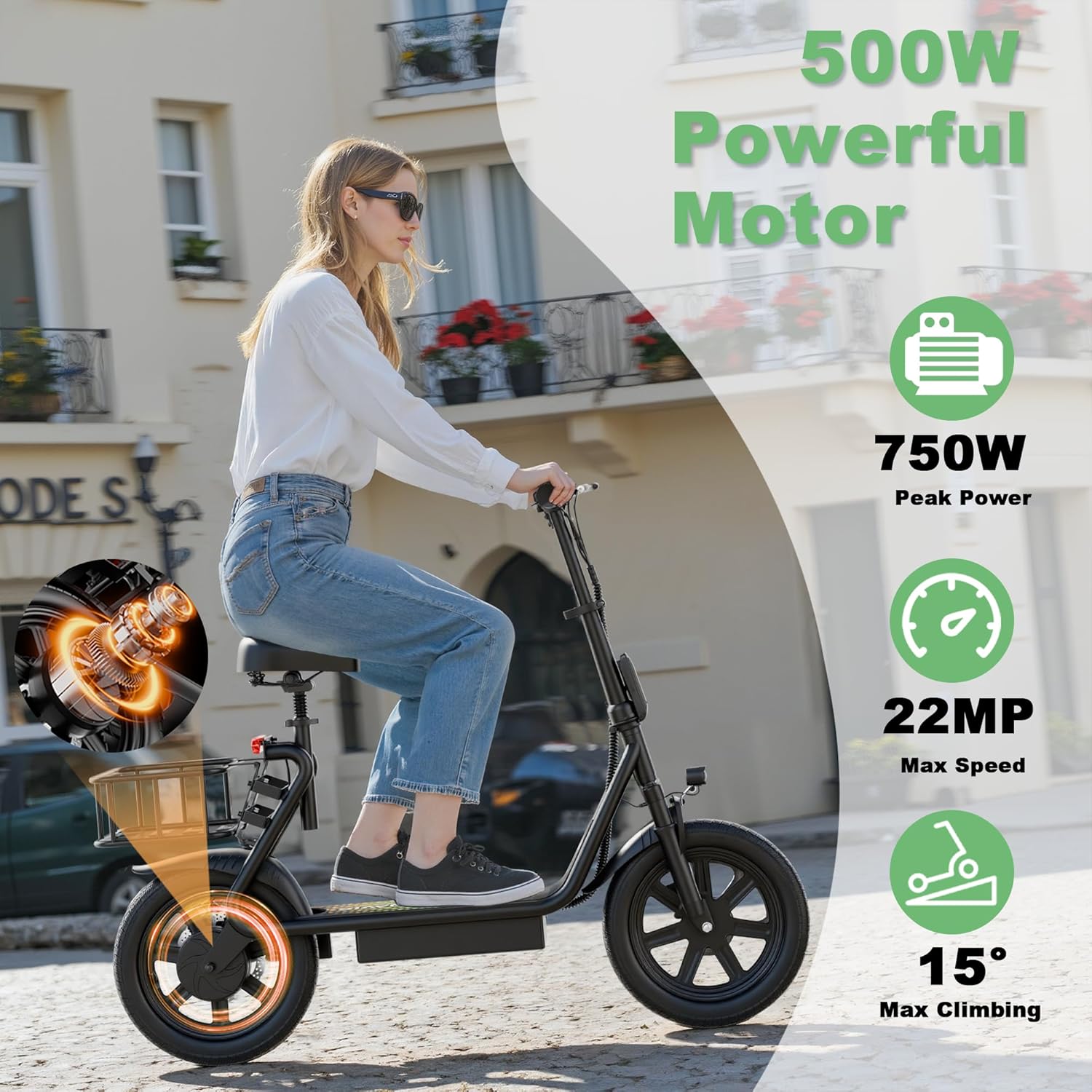 NAVIC Electric Scooter Adults,18/27/49Mile Range,Electric Scooter for Adults,Top Speed 22Mph,350/500W Motor,8.5"/14'' Tires,Foldable e Scooter with Back Basket,APP - Image 4