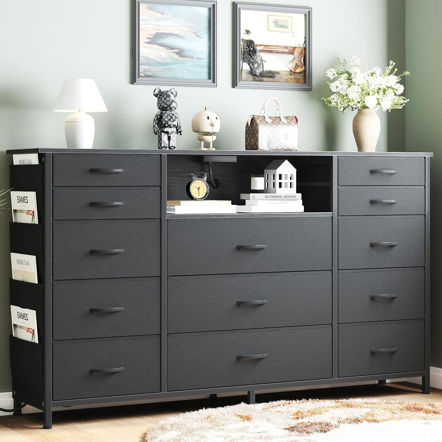 HCHQHS 47 Inch Dresser for Bedroom with 13 Drawers,Side Pockets Hooks and Lights with Remote Control,Hallway,Closet,Kitchen,Large TV Stand (Black) - Image 7