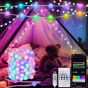 Smart Color Changing Globe String Lights, 33Ft 16 Million Colored Fairy Lights Plug in APP & Remote Control DIY Music Sync Twinkle Light for Bedroom Classroom Christmas Decor Christmas Gift