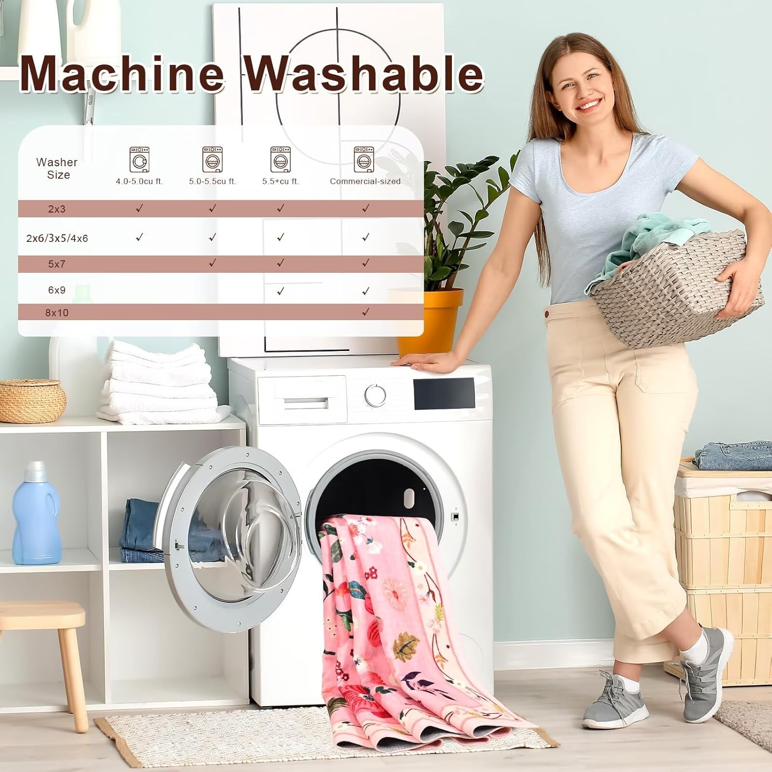 5x7 Pink Floral Rug for Living Room, Machine Washable Area Rugs with Non Slip Backingfor Girls Bedroom, Cute Flowers Carpet Kitchen Dining Room Kids Playroom Decor - Image 8