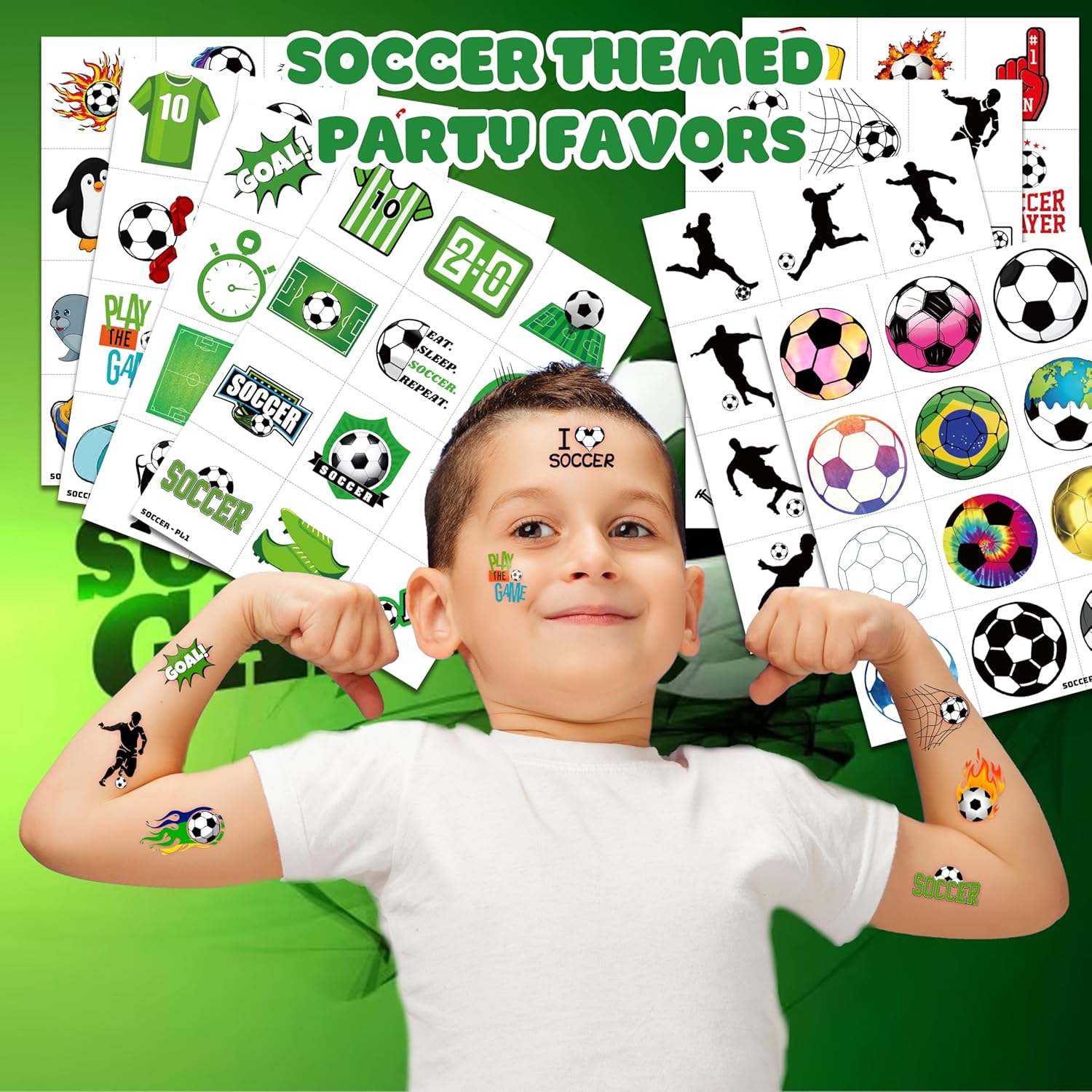 96 PCS Soccer Ball Pre-Cut Temporary Tattoos Themed Birthday Party Decorations Favors Supplies Decor Europa World Cup Football Sports Player Tattoo Stickers Gifts For Game Boys Girls Class (Normal) - Image 2