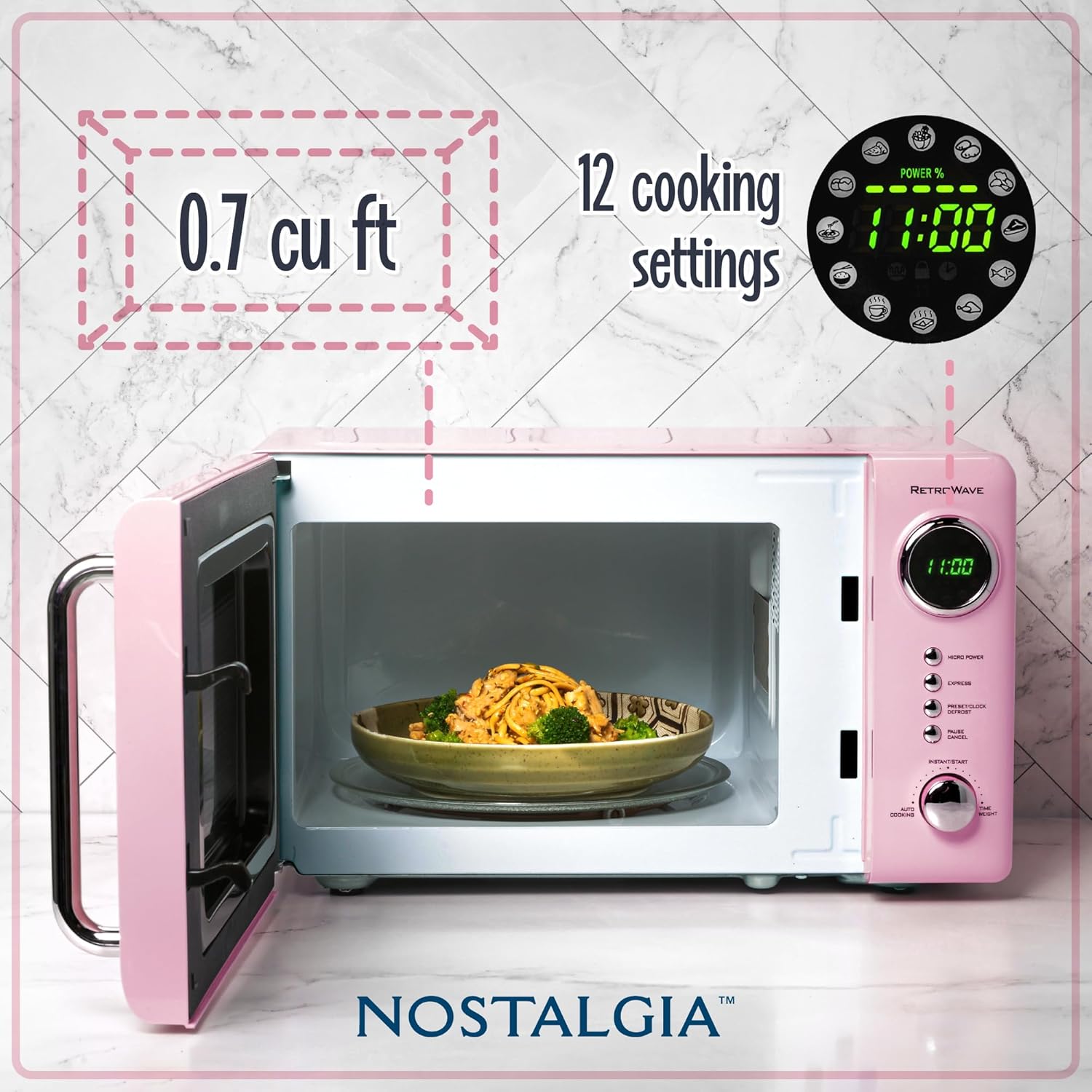 Nostalgia Retro Compact Countertop Microwave Oven - 0.7 Cu. Ft. - 700-Watts & Dreo Tower Fan for Bedroom, 24ft/s Velocity Quiet Floor Fan, 90° Oscillating Fans for Indoors - Image 3