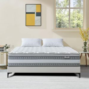 King Mattress, 14 Inch King Size Hybrid Mattresses with Memory Foam and Individual Pocket Spring for Motion Isolation, Pressure Relief, Medium Firm Mattress in a Box, 76 * 80 * 14